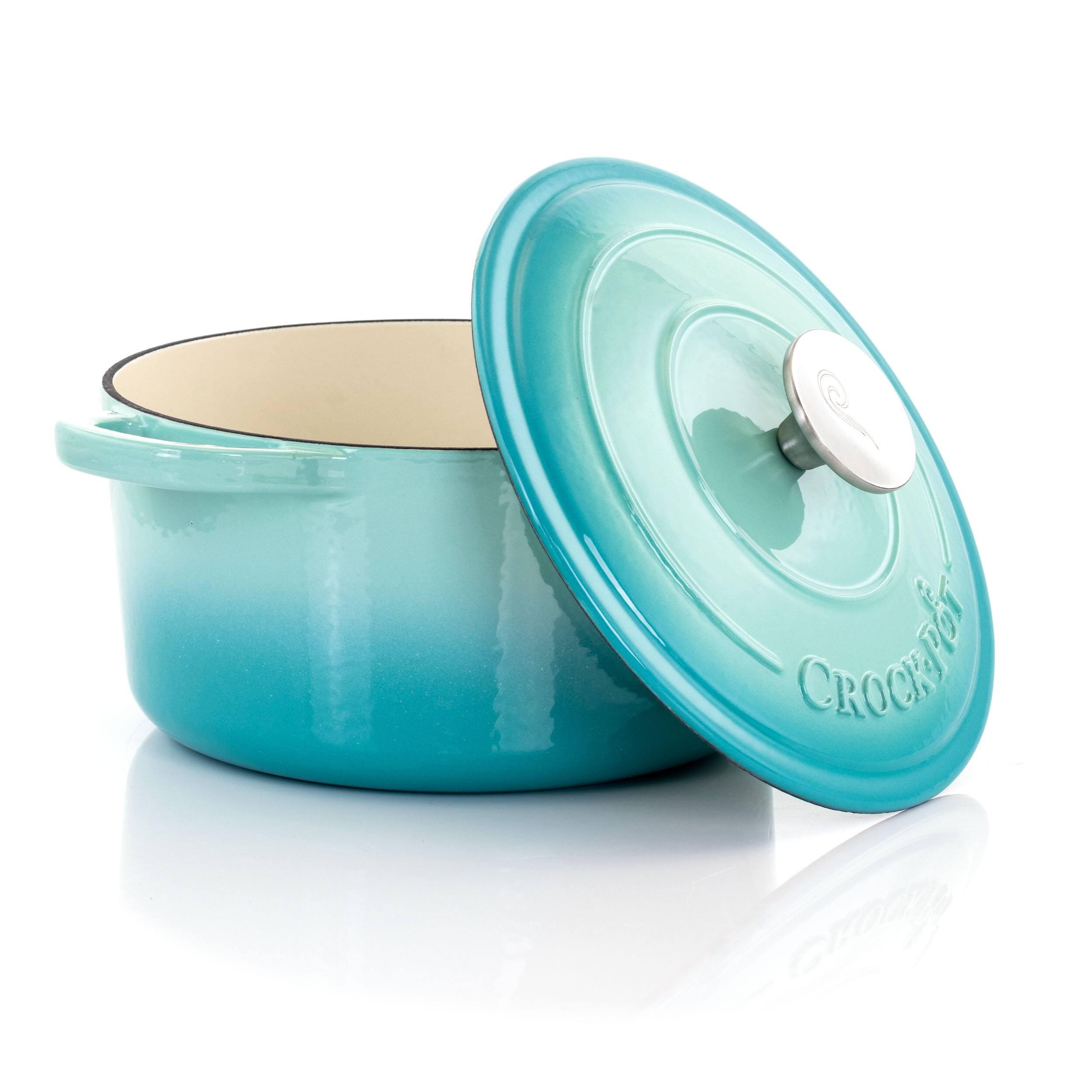 Alt View 1. Crockpot - Crock-Pot Artisan 2 Piece 3 Quarts Enameled Cast Iron Dutch Oven in Aqua Blue - Aqua Blue.