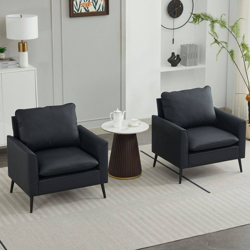 Angle. Kadyn - Faux Leather Upholstered 2-Piece Sofa Set, Nordic Retro Style Casual Sofa Chair for Living Room, Black - Black.