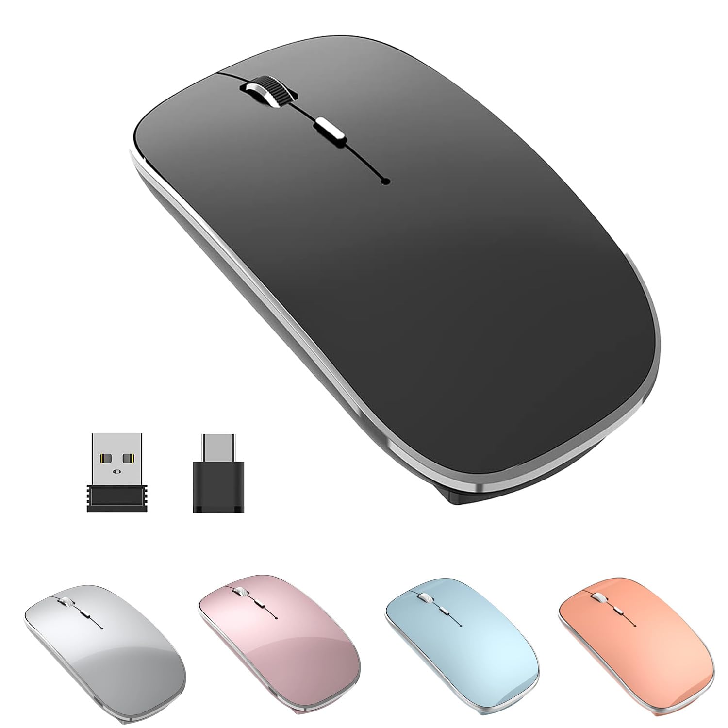 Front. Cozy Serene - Wireless Mouse Rechargeable Silent USB Type-C Dual Mode Black Portable Usb-a And - Black.