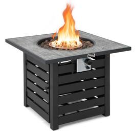 Mondawe - Square Propane Fire Pit Table with Lava Rocks and Rain Cover - Black