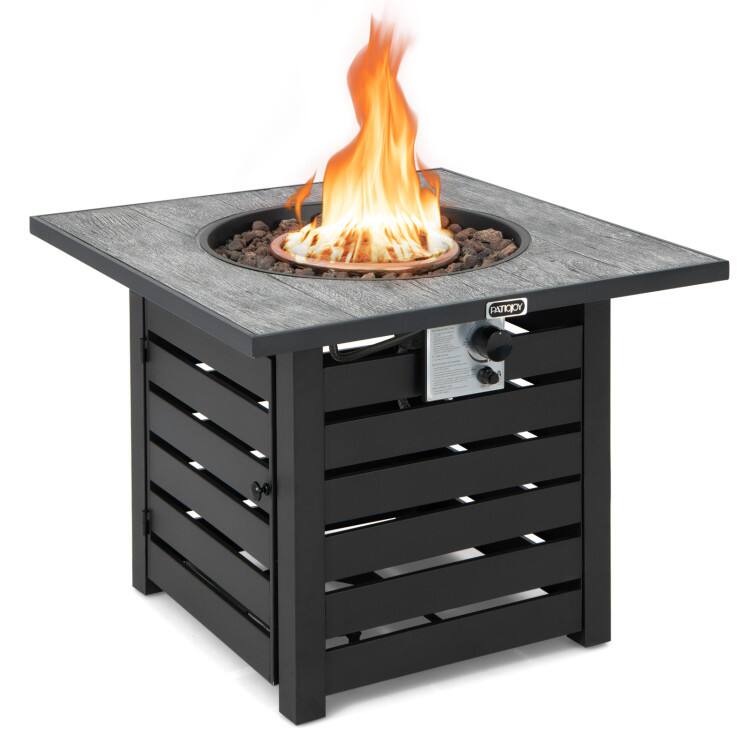 Front. Mondawe - Square Propane Fire Pit Table with Lava Rocks and Rain Cover - Black.
