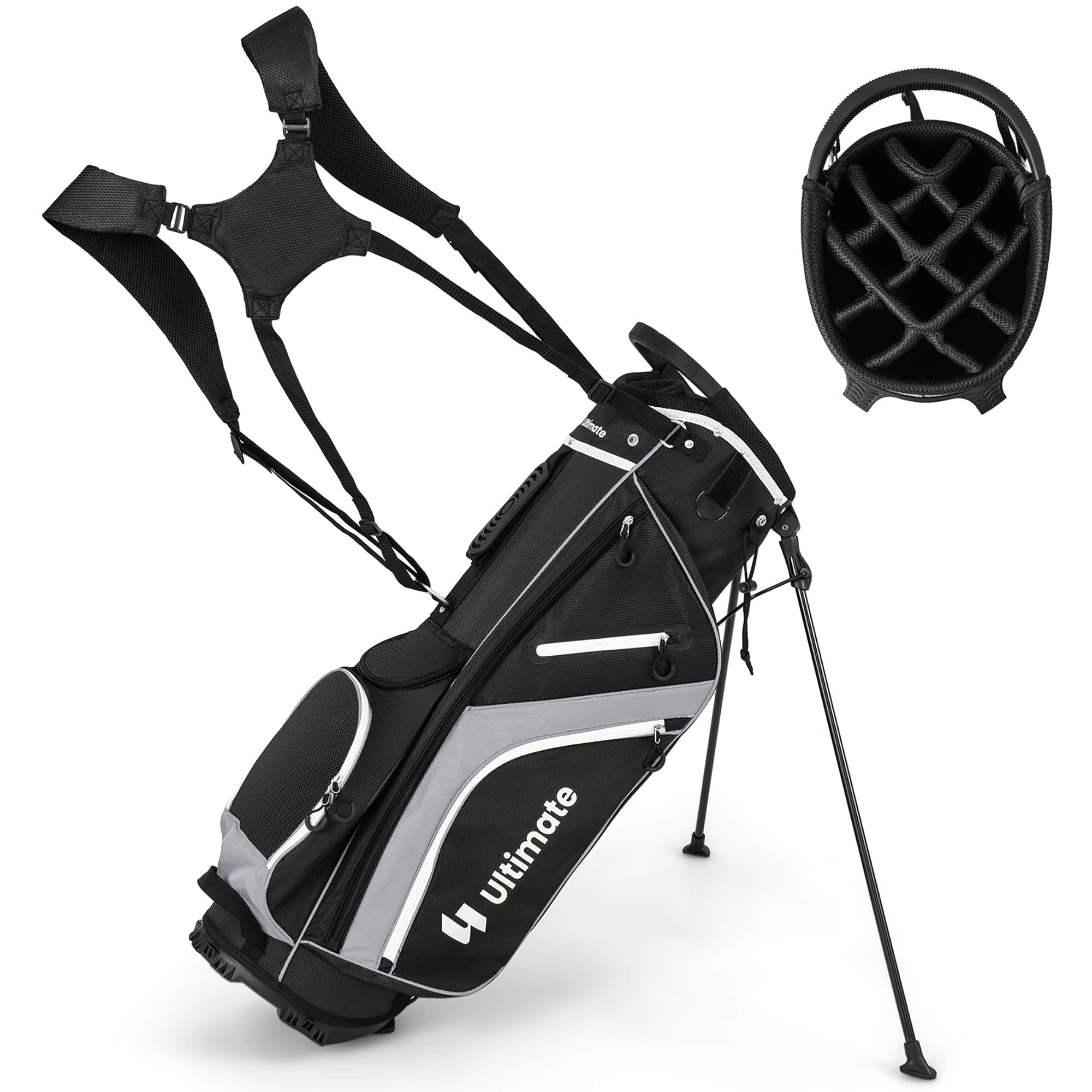 Gymax - Golf Stand Bag Golf Club Bag w/ 14 Way Top Dividers & 6 Pockets & Carrying Handles Grey - Gray