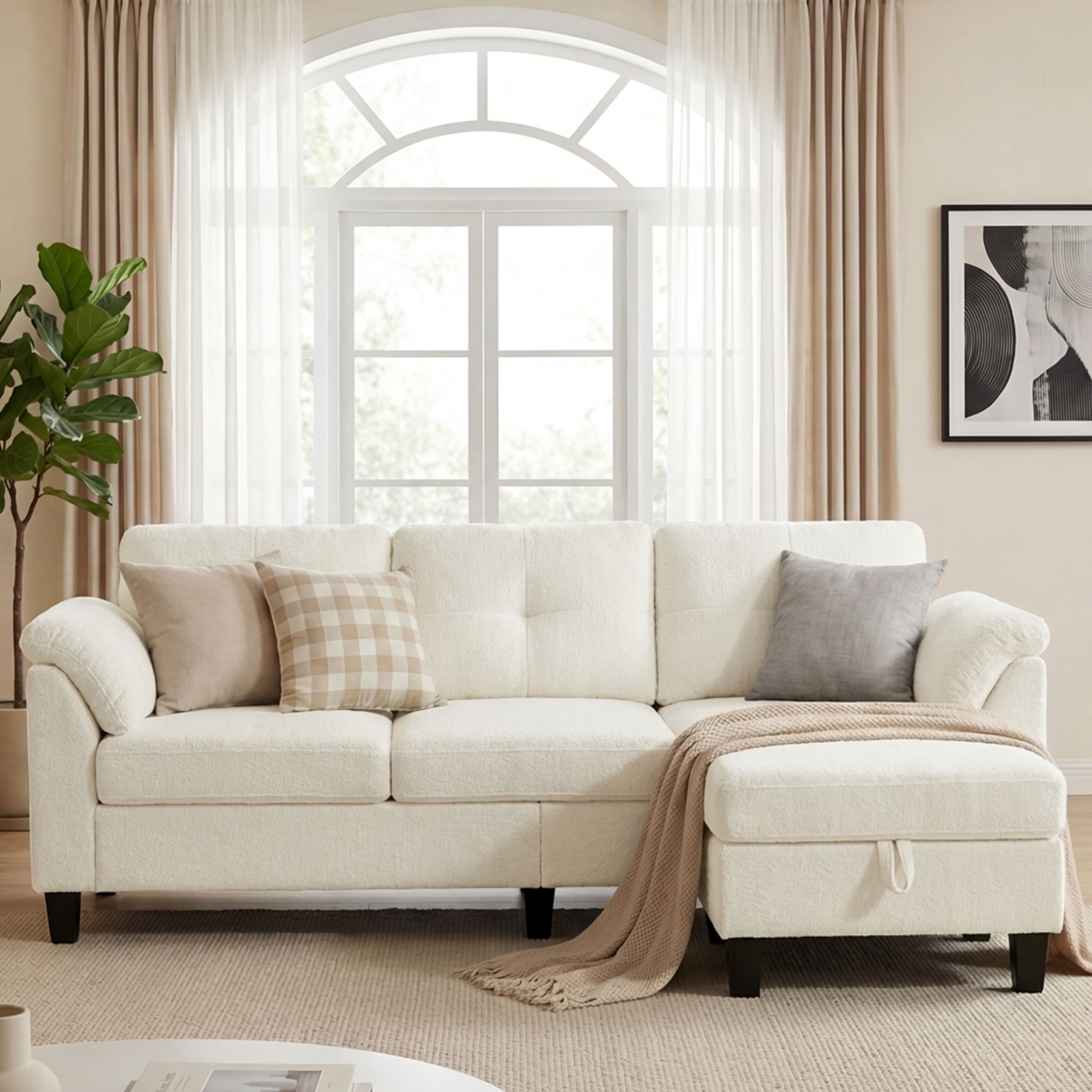 Front. Dyonery - Dyonery 79"  Sectional Couch with Storage Ottoman,3 Seat  L Shaped Small Sofa with Removable Cushion Covers, Beige - Beige.