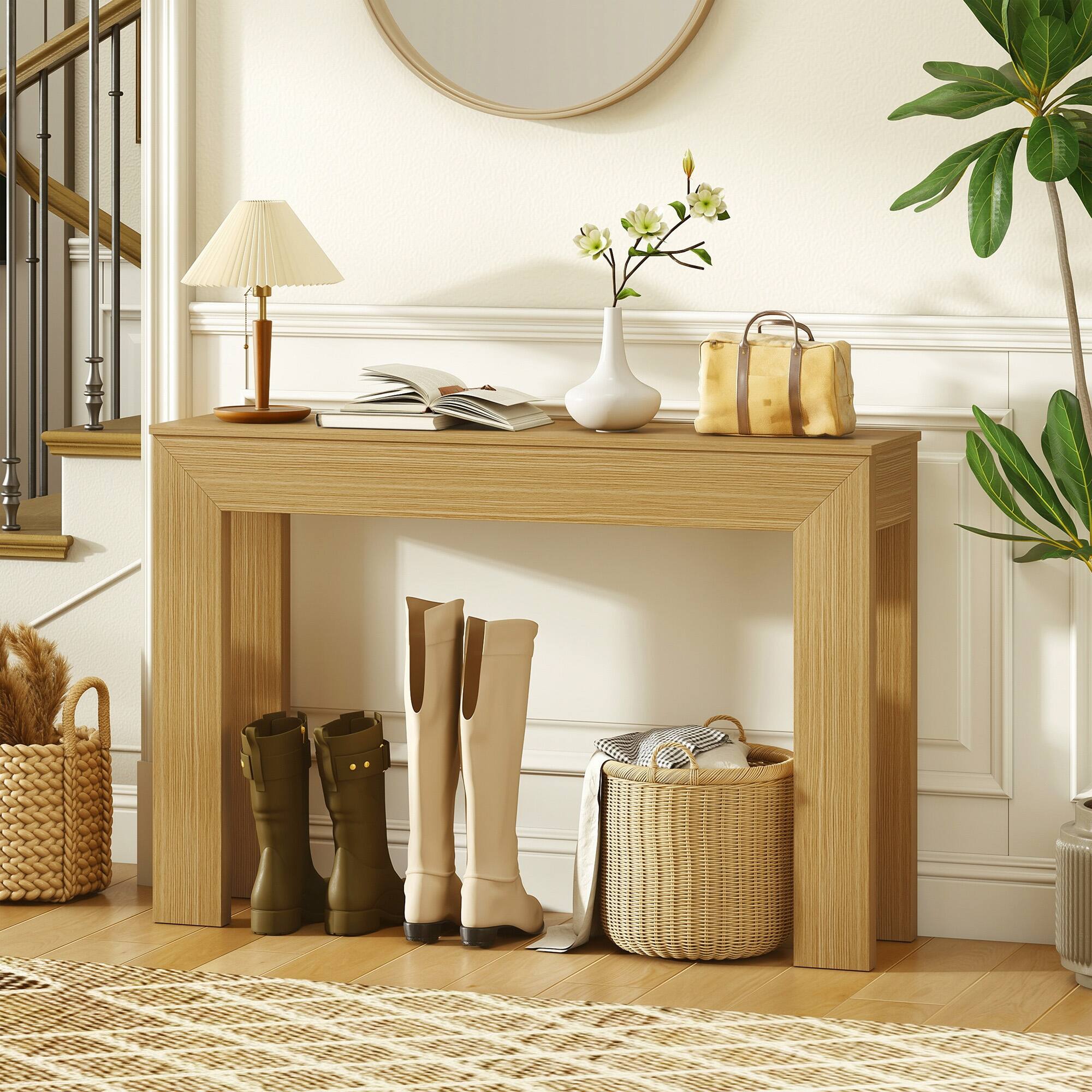 Alt View 1. Homcom - Console Table, 47" Narrow Entryway Table - Natural Wood.