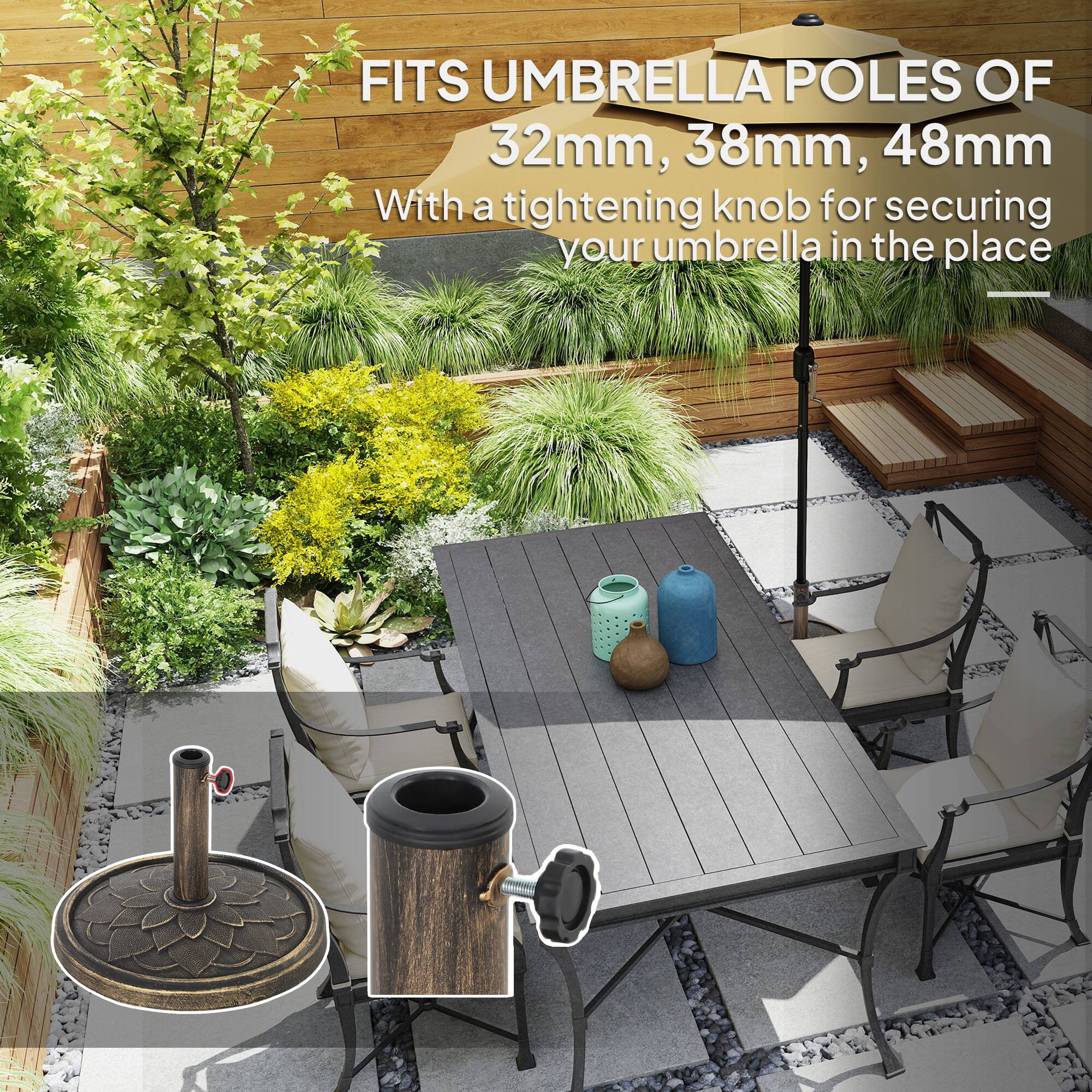 FITS UMBRELLA POLES OF 32mm, 38mm, 48mm
With a tightening knob for securing your umbrella in the place