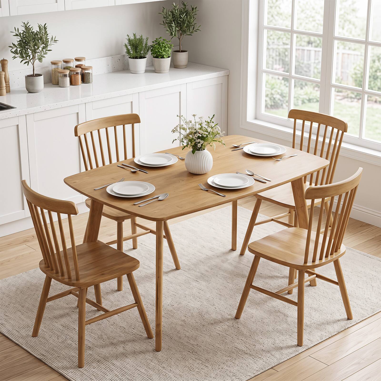 Alt View 4. Costway - Costway 47" Solid Wood Dining Table with Rounded Edges, Heavy-duty, Loads up to 220 Lbs - Natural.