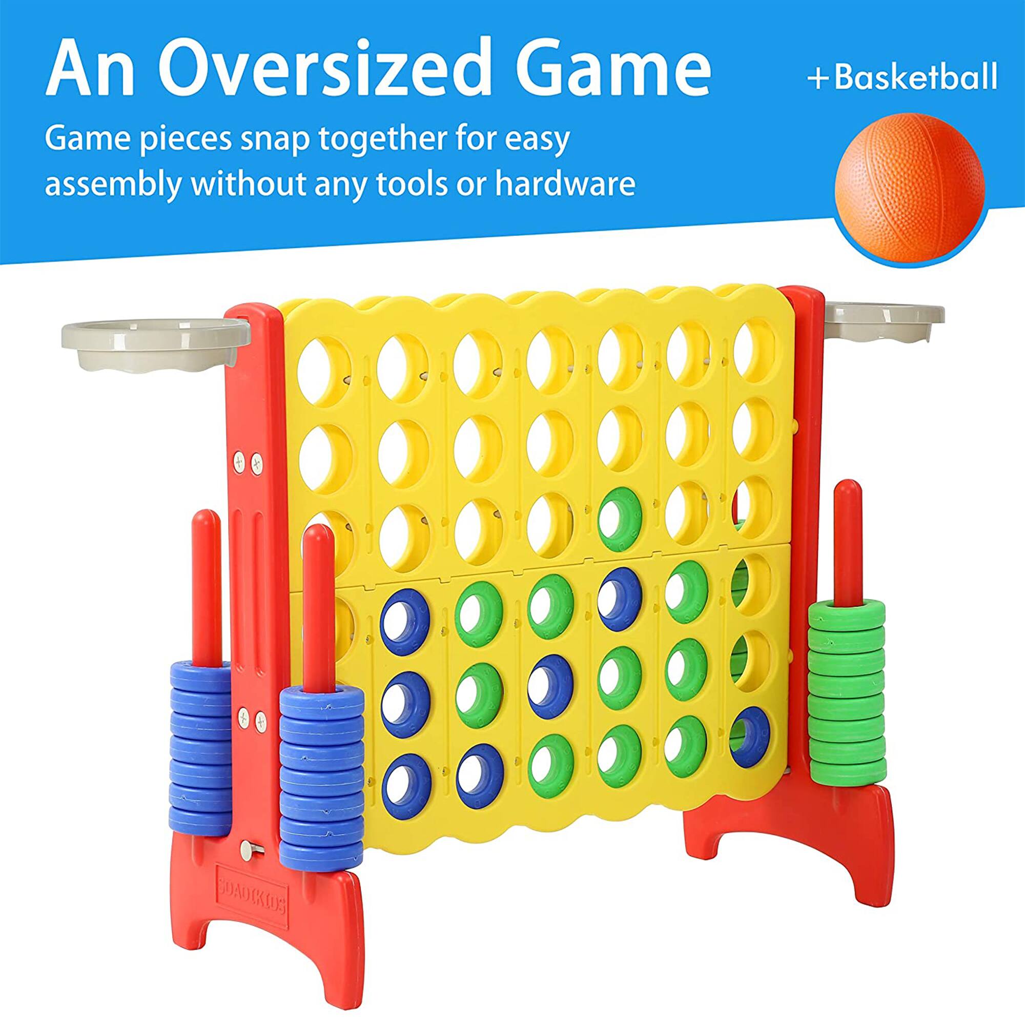 An Oversized Game  
Game pieces snap together for easy assembly without any tools or hardware  
+ Basketball