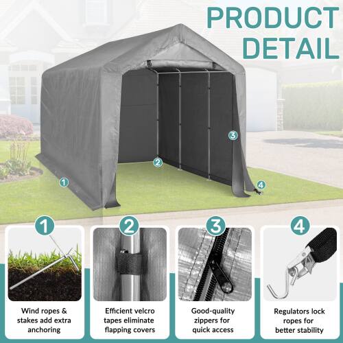 PRODUCT DETAIL

1. Wind ropes & stakes add extra anchoring
2. Efficient velcro tapes eliminate flapping covers
3. Good-quality zippers for quick access
4. Regulators lock ropes for better stability