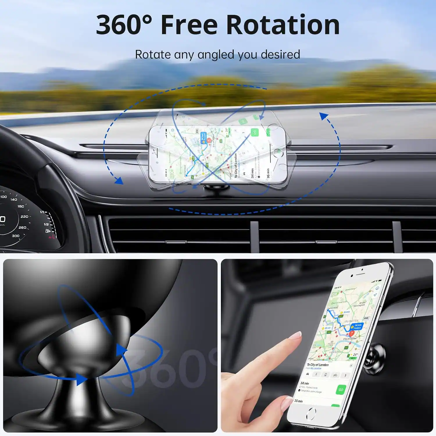 360° Free Rotation  
Rotate any angle you desired

TE Landen Gay in  
reavings 3.5  
0  
min or  
100 140  
180  
0 Cola  
220 260 300  
1/2 1/2  R  
aes  
0.00  
m  
V60  
a : 1 15 City all London - 4 1 ;  34 min on hource 27Y Bage 35mle  
Fedent Congrolle $ I