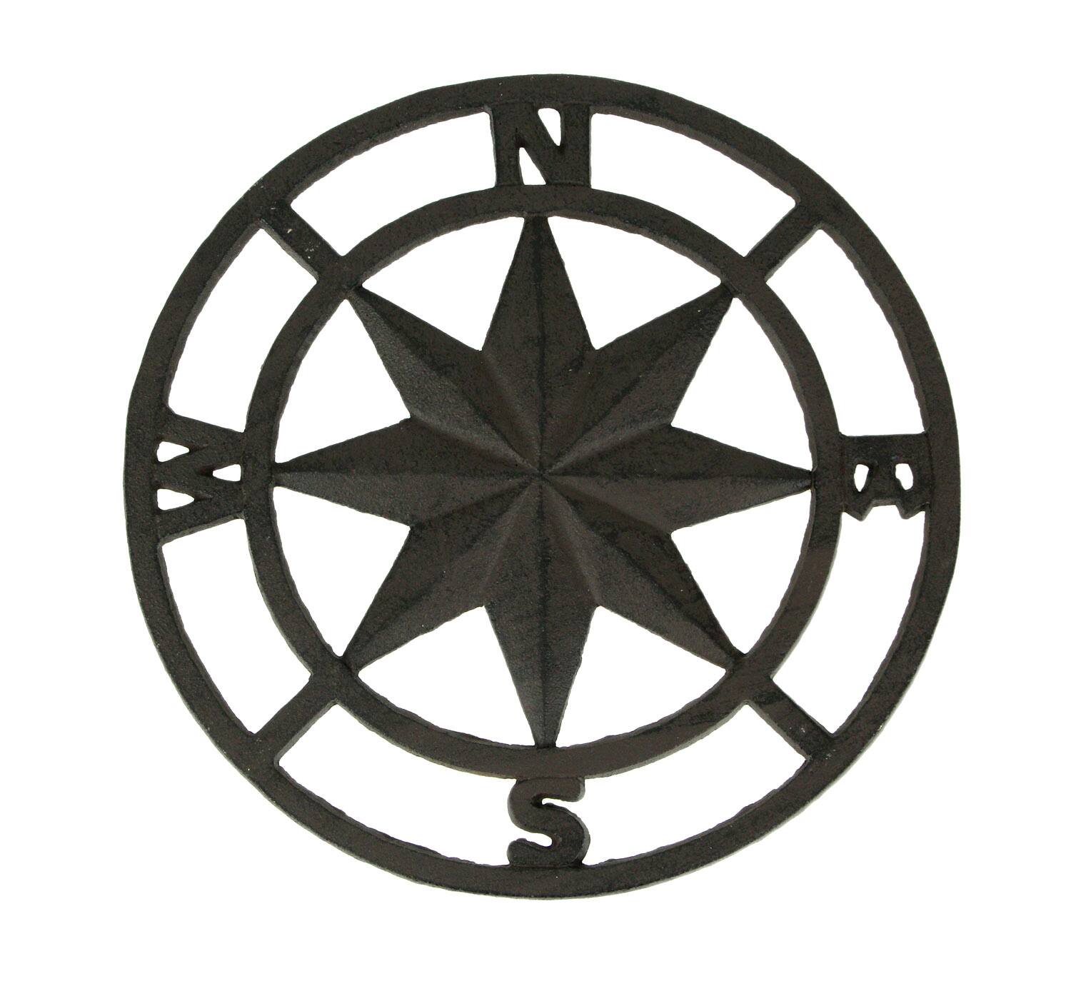 Front. Chesapeake Bay - Brown Cast Iron Nautical Compass Rose Indoor/Outdoor Wall Hanging - Brown.