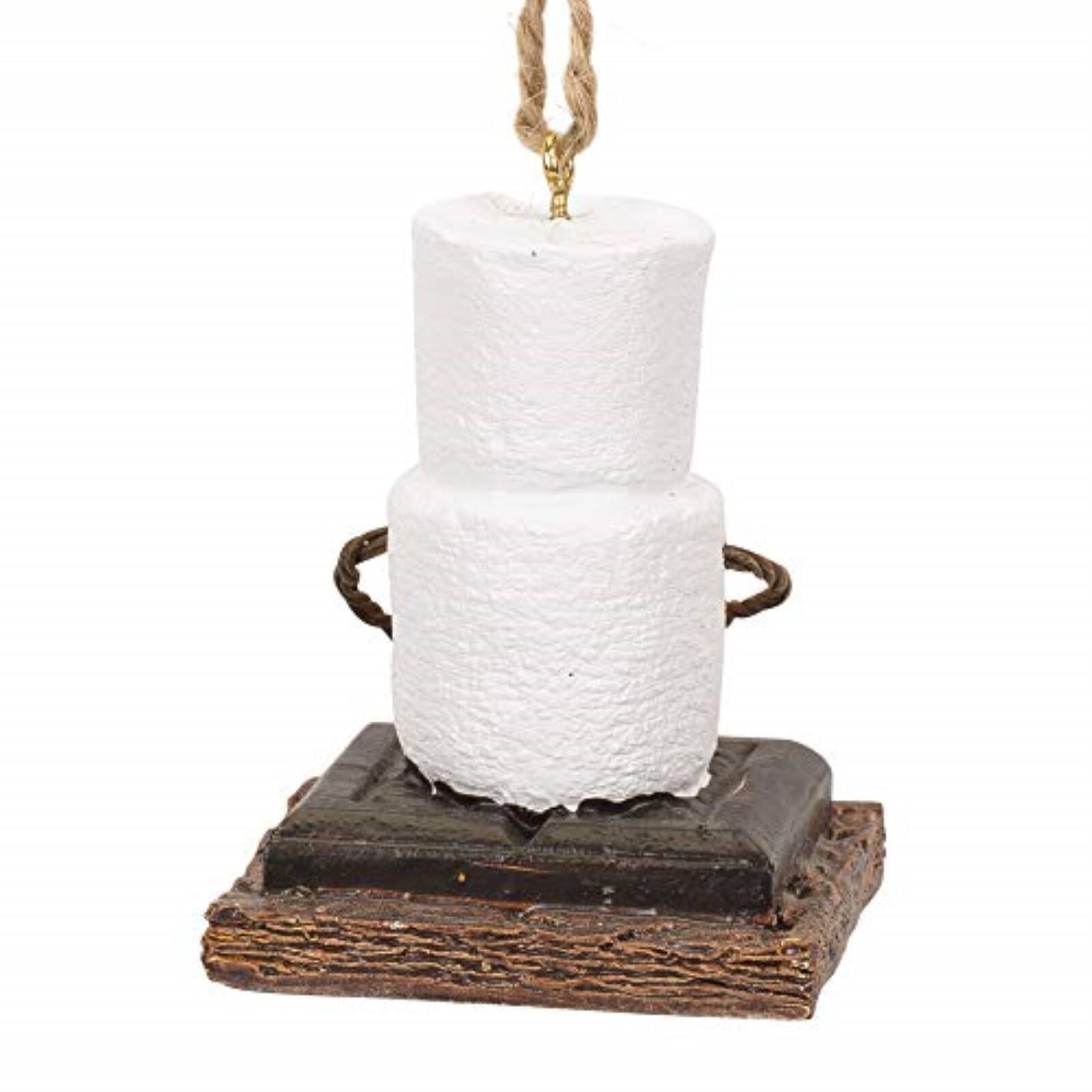 Left. Ganz - Smores Marshmallow Snowman Man Presenting an Engagement Ring Christmas Ornament 2.4 inch - White.