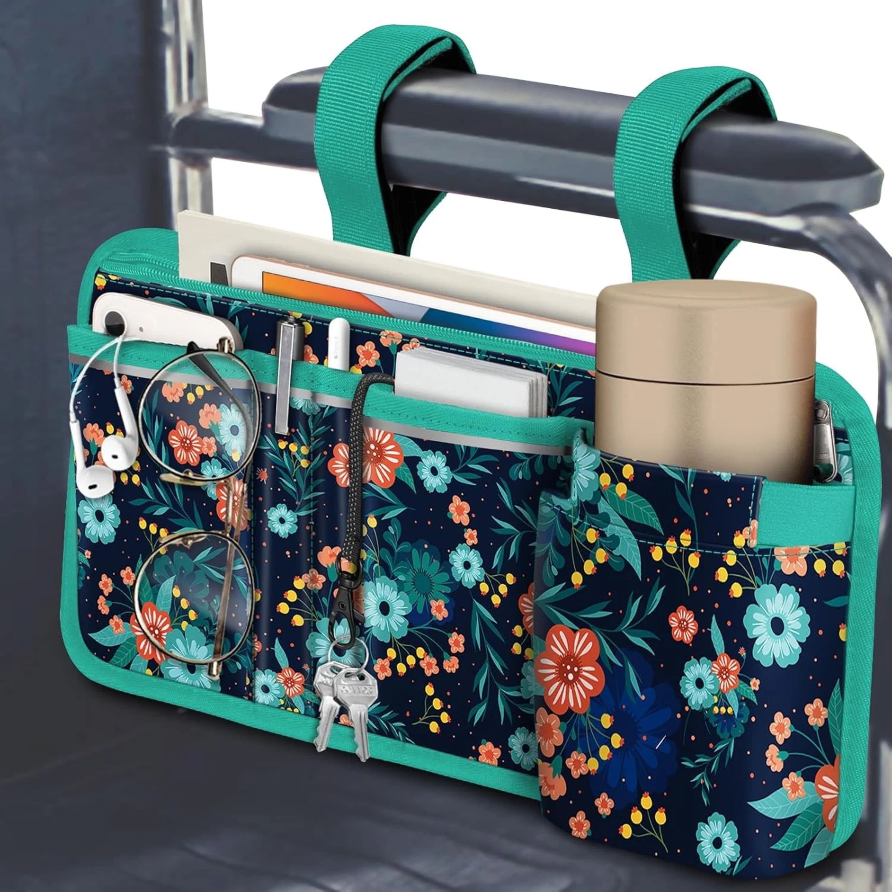 Kitcheniva - Wheelchair Armrest Accessories Pouch Side Storage Bag With Cup Holder - Navy Bloom price history on PriceWatchPro