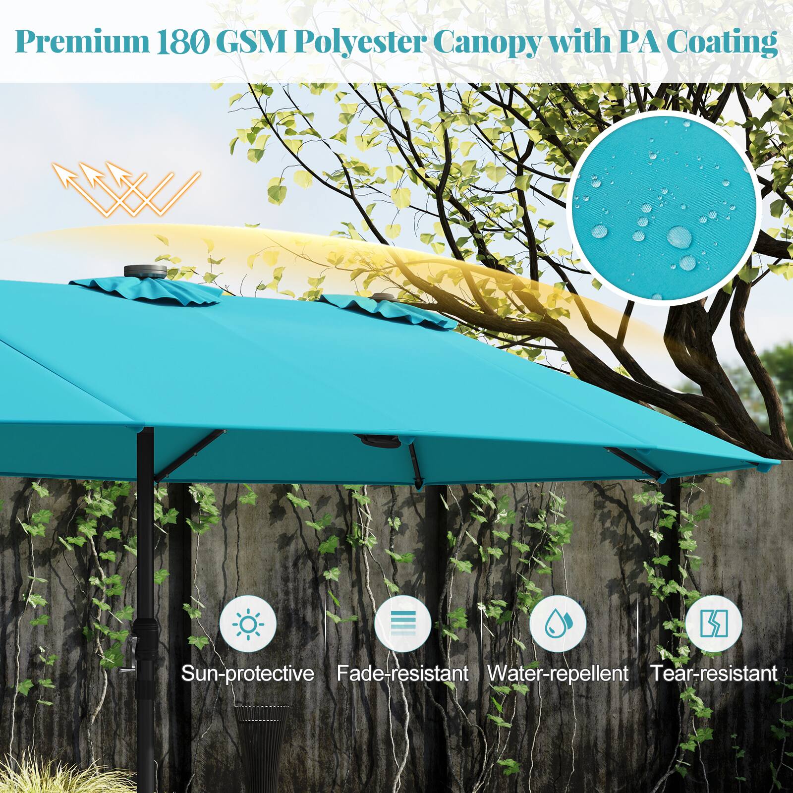 Premium 180 GSM Polyester Canopy with PA Coating

- Sun-protective
- Fade-resistant
- Water-repellent
- Tear-resistant