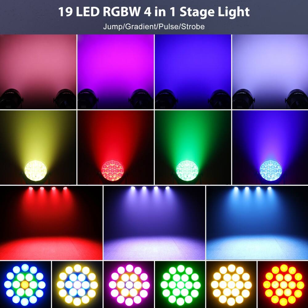19 LED RGBW 4 in 1 Stage Light  
Jump/Gradient/Pulse/Strobe