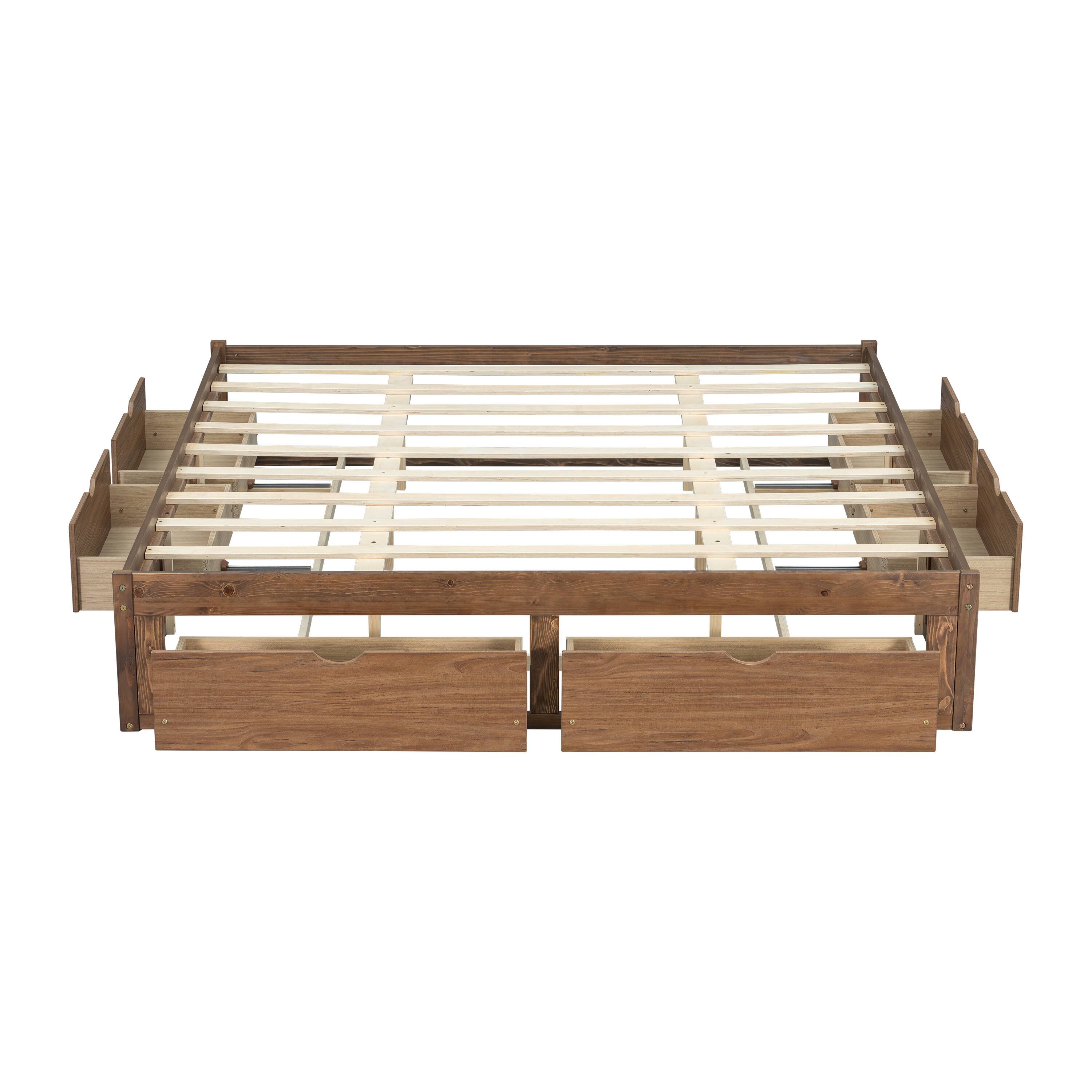 Left. Whisen - Storage Platform Bed with 6 Spacious Pull-Out Drawers for Bedroom - Light Walnut.