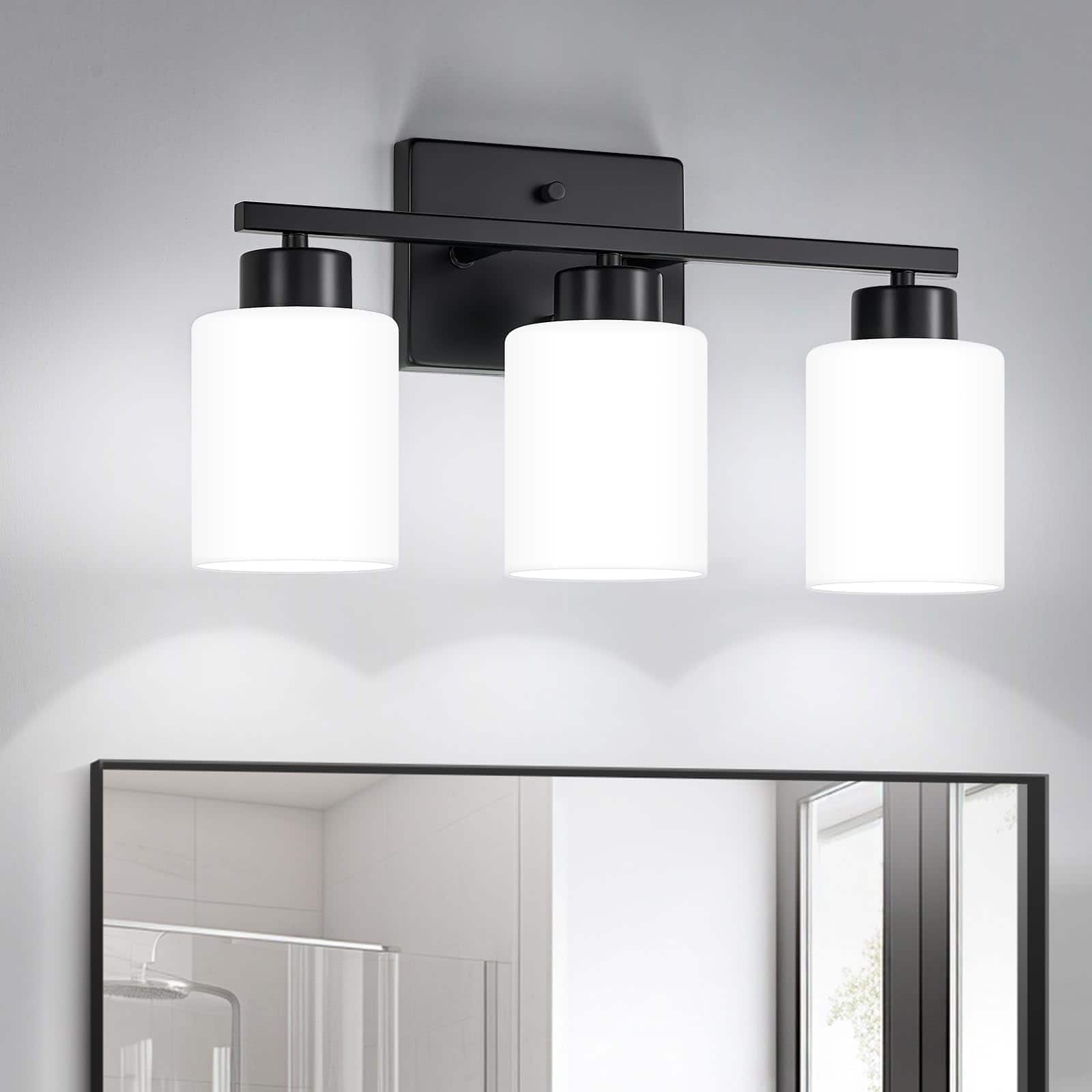Dazzling Pops - Bathroom Light Fixtures Modern Vanity Over Mirror Wall Sconces With Milky Frosted Glass Shades E Socket - Black 3-Light