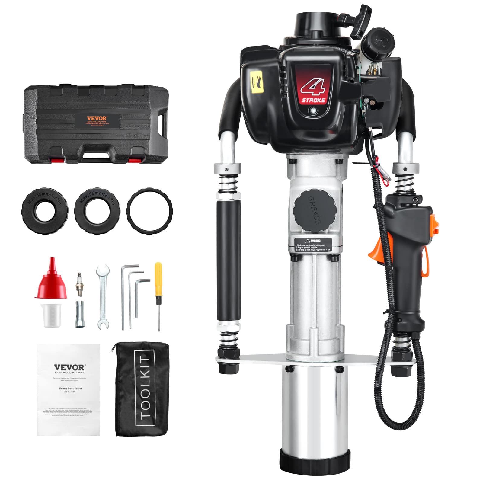 VEVOR - 37.77cc Gas-Powered T Post Driver, 4-Stroke Engine Gasoline Fence Piling Pounder, with 3 Post Driving Head(45/55/88 mm) - Black/Silver price history on PriceWatchPro