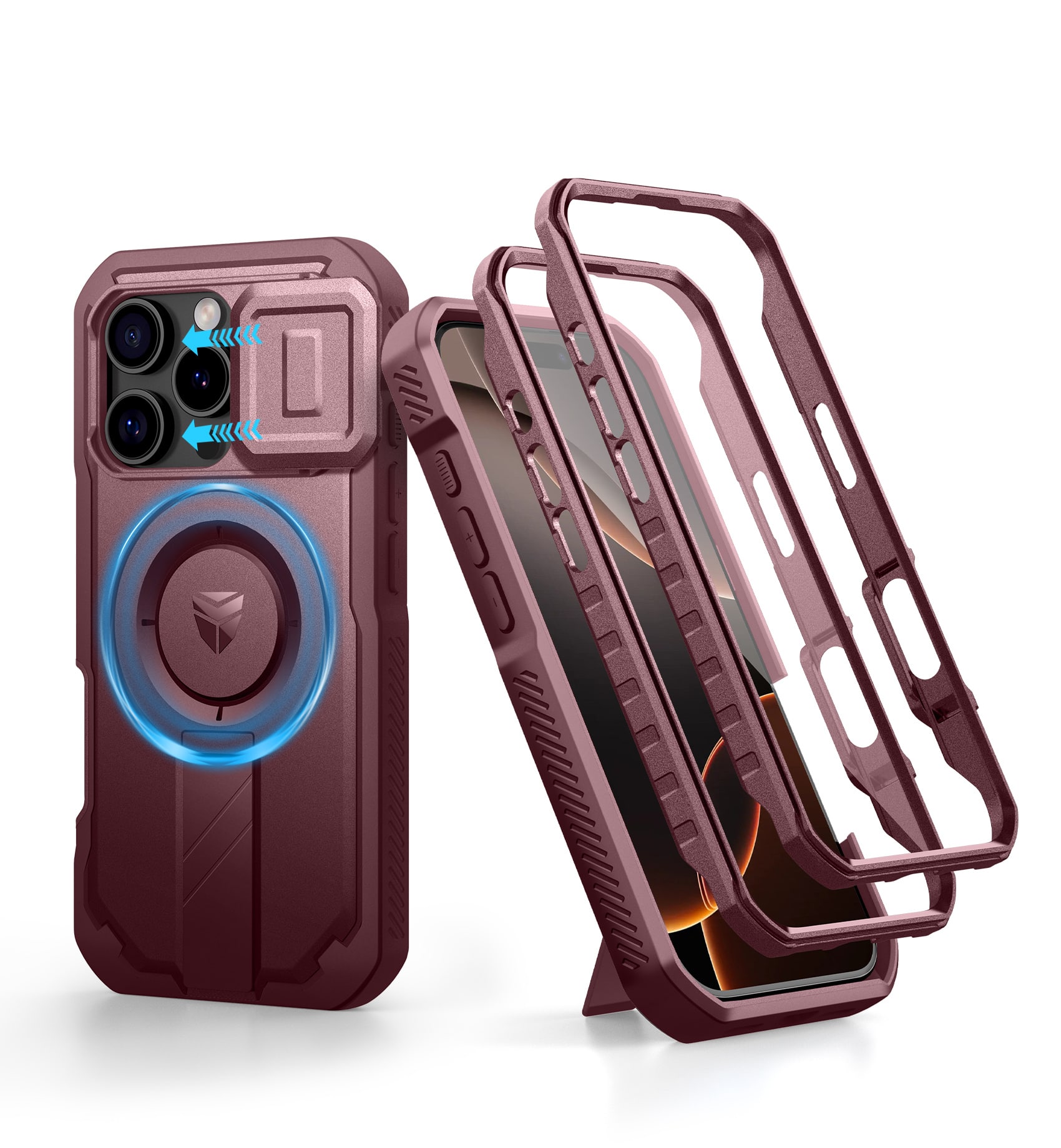 dexnor - for iPhone 16 Pro Case with Slide Camera Cover & Adjustable Kickstand & Built-in Screen Protector - Maroon Red price history on PriceWatchPro
