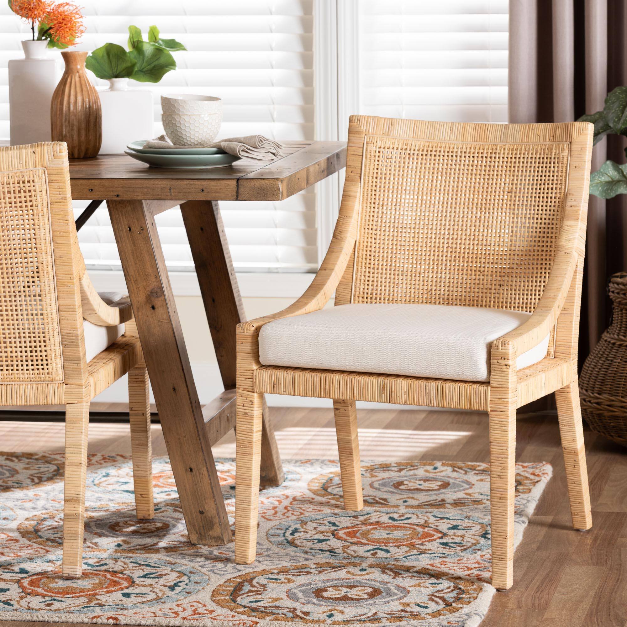 Alt View 4. bali & pari - Alexis Natural Rattan Dining Chair - Handcrafted Wingback Accent Chair with Woven Back and Removable Seat Cushion - Light Honey.