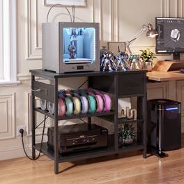 Aheaplus - 3D Printer Stand with Filament Starage and Charging Station, 3-Tier 3D Printer Tabel with Fabric Drawer - Black
