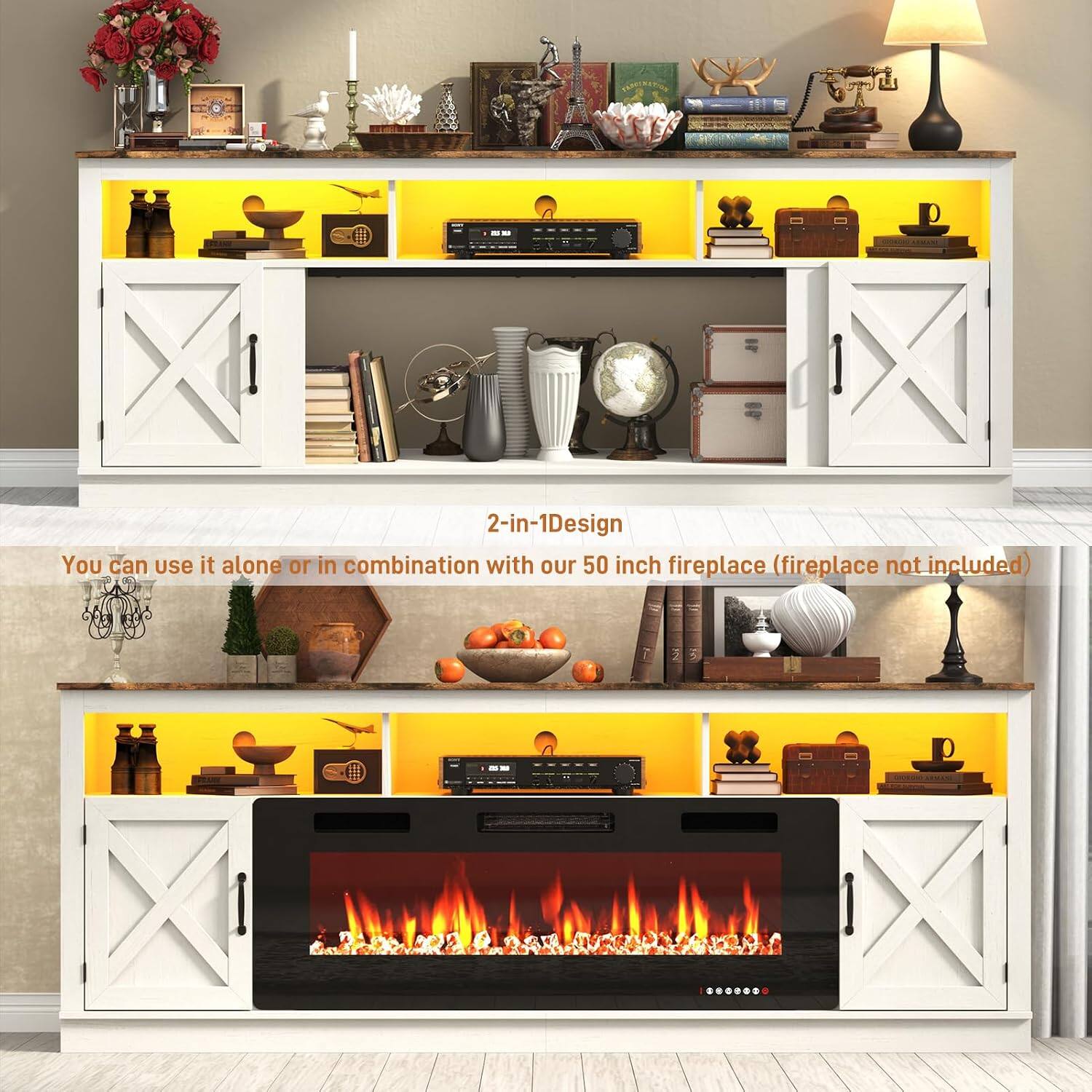 2-in-1 Design  
You can use it alone or in combination with our 50 inch fireplace (fireplace not included)