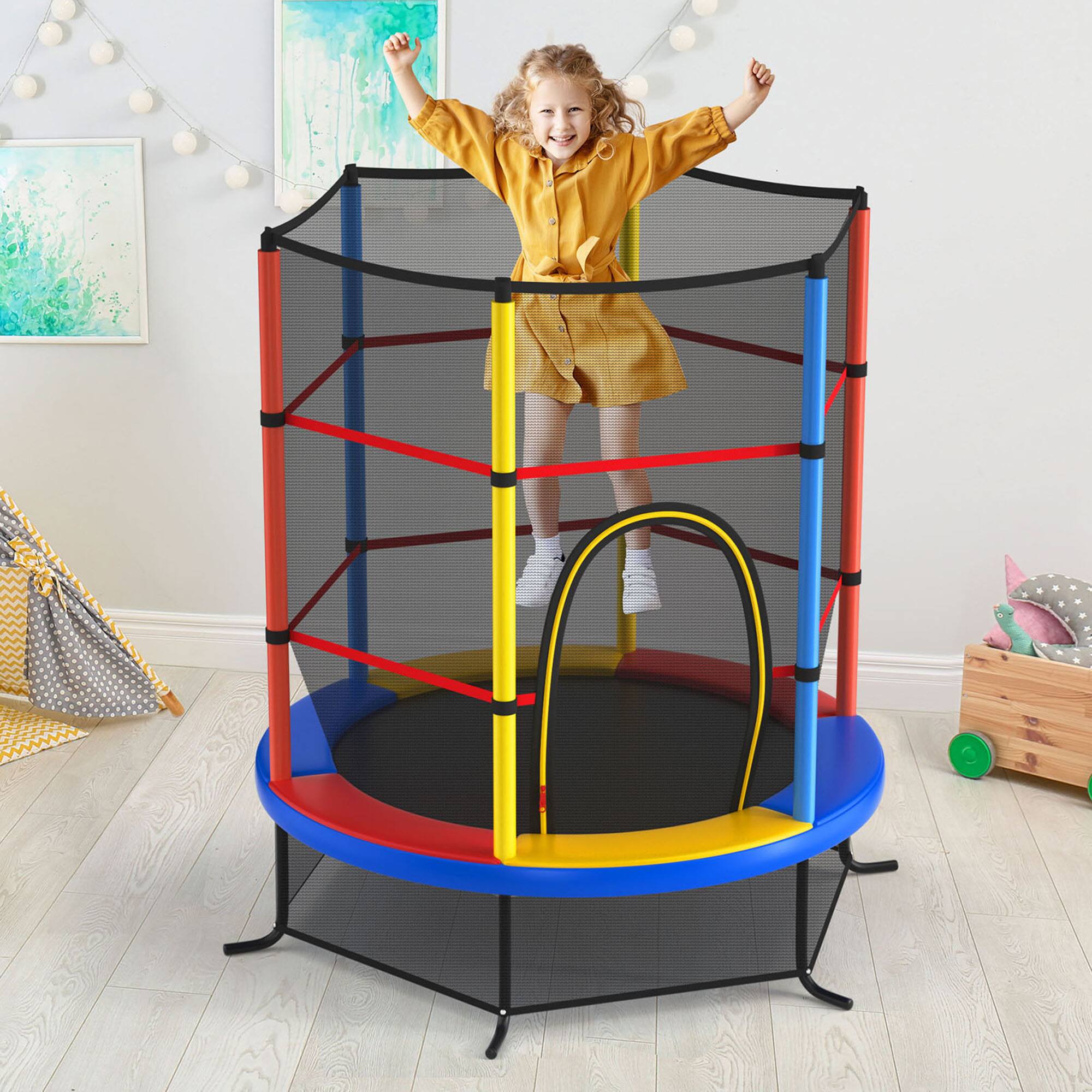 Alt View 3. Gymax - Gymax 55'' Recreational Trampoline for Kids Trampoline w/ Enclosure Net Colorful - Colorful.