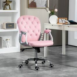Anysun - Velvet Tufted Button Tufted Adjustable Height Office Chair with Padded Armrests and Swivel Wheels - Pink