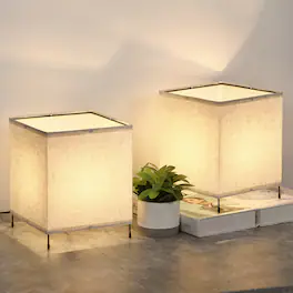 Oumilen - Set of 2 Square Linen Fabric Table Lamps, 9.6in Tall, E26 Socket, Bedside Desk Lamps, Bulbs Not Included