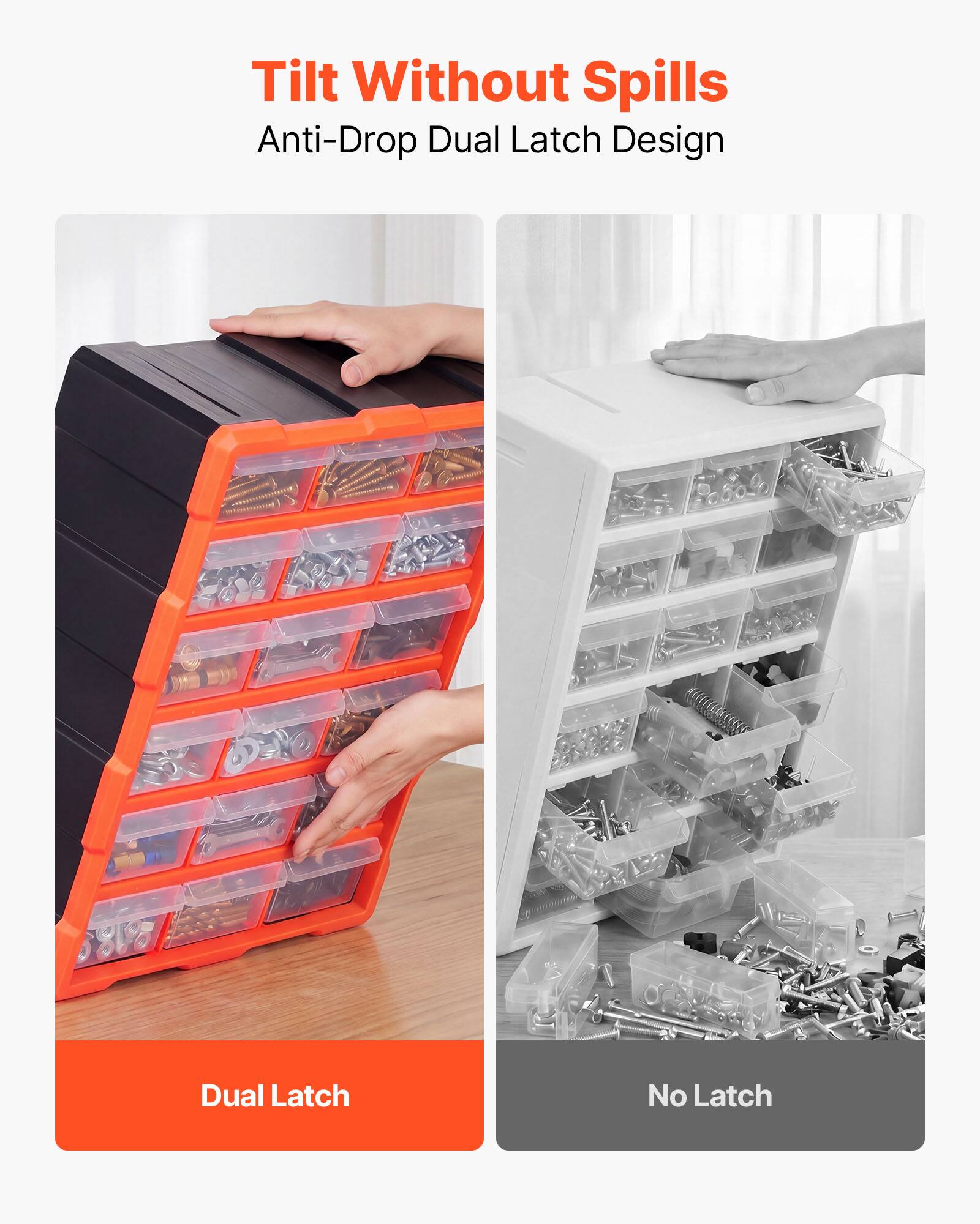 Tilt Without Spills  
Anti-Drop Dual Latch Design  
Dual Latch  
No Latch