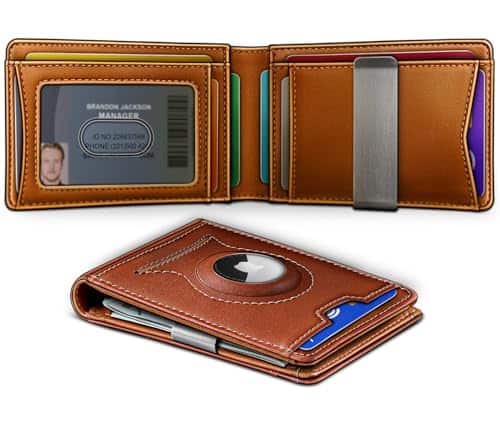 Vulpecula Spade - Men Airtag Wallet,Slim Wallet RFID Blocken for Gift Men 11Cards-Seamless Apple Airtag Compatible - Brick Brown7871