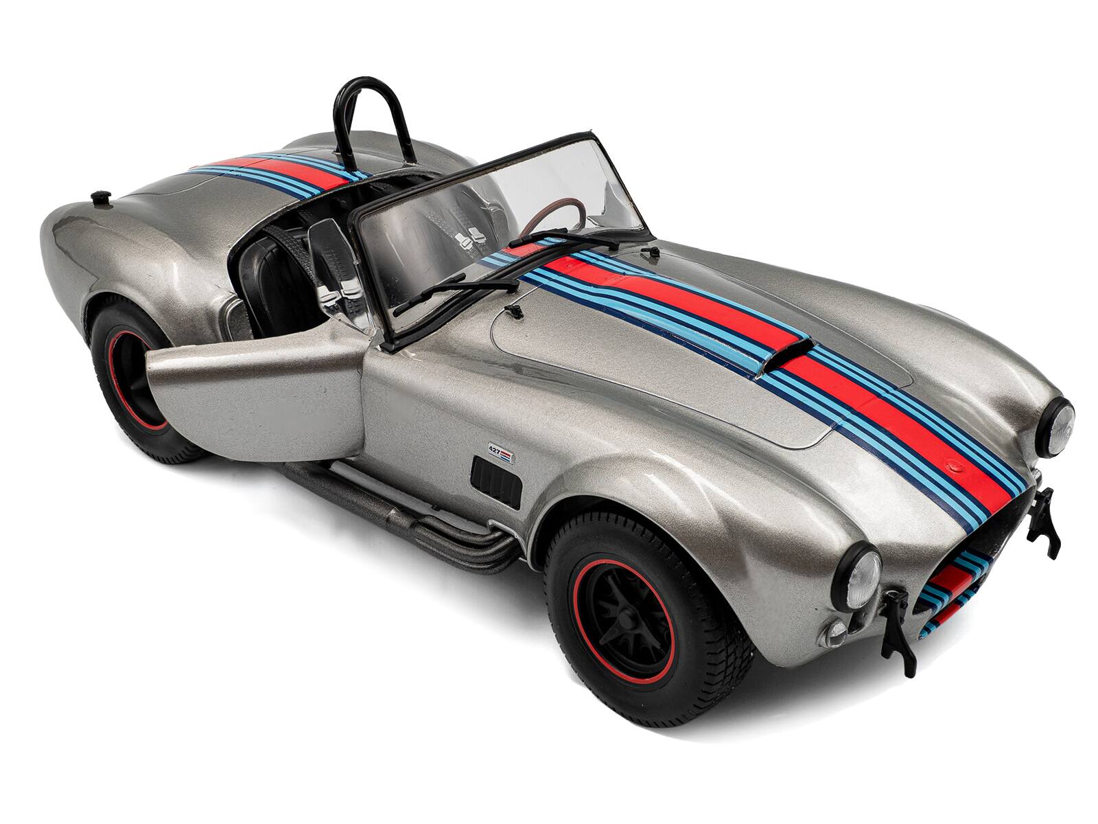 Alt View 5. Solido - 1965 Shelby Cobra 427 MKII "Solido Works M Racing Tribute" Gray Metallic with Stripes 1/18 Diecast Model Car by Solido.