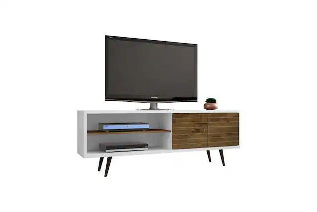 Front. Manhattan Comfort - Liberty Mid-Century Modern 63" TV Stand in White and Rustic Brown - White and Rustic Brown.
