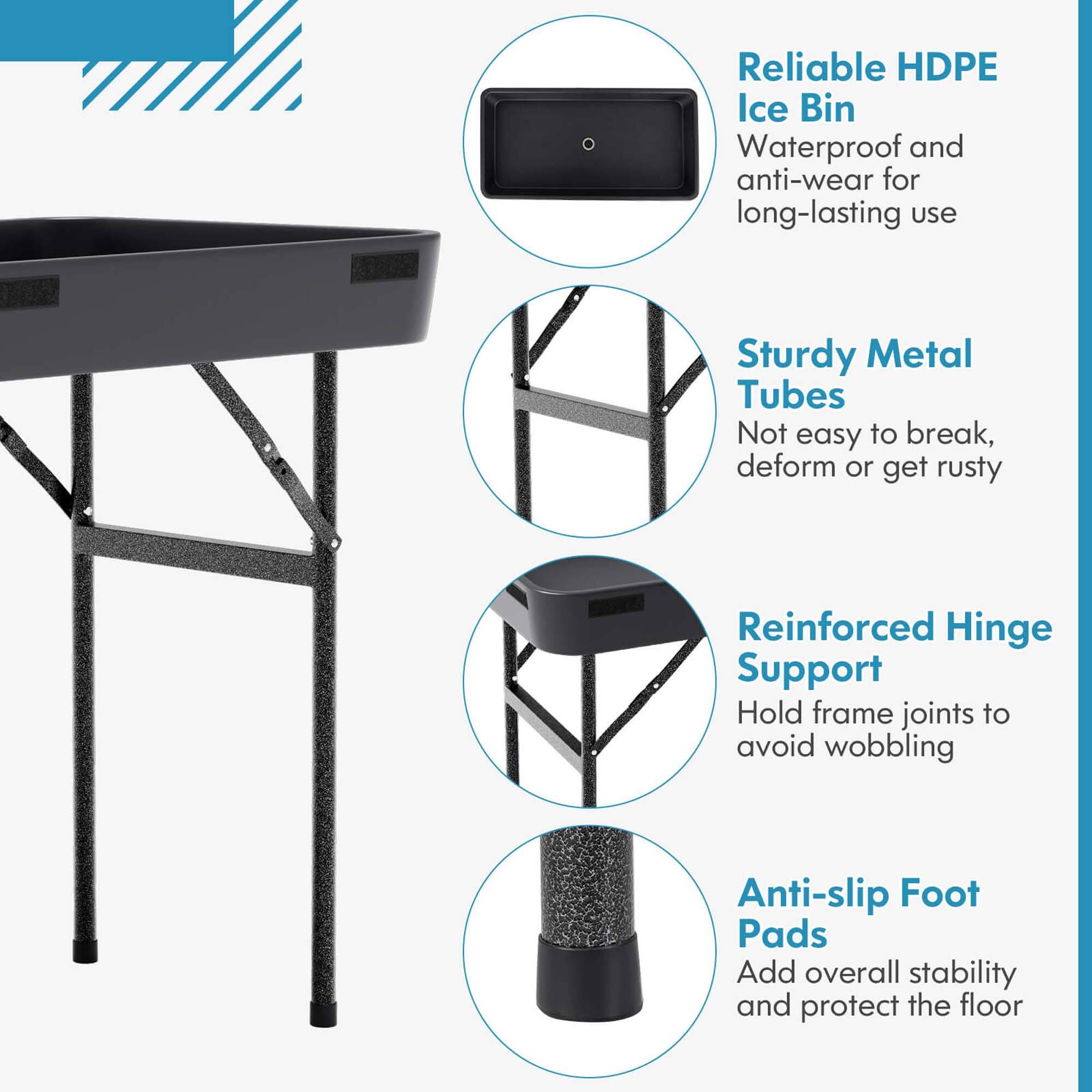 - Reliable HDPE Ice Bin
  - Waterproof and anti-wear for long-lasting use

- Sturdy Metal Tubes
  - Not easy to break, deform or get rusty

- Reinforced Hinge Support
  - Hold frame joints to avoid wobbling

- Anti-slip Foot Pads
  - Add overall stability and protect the floor