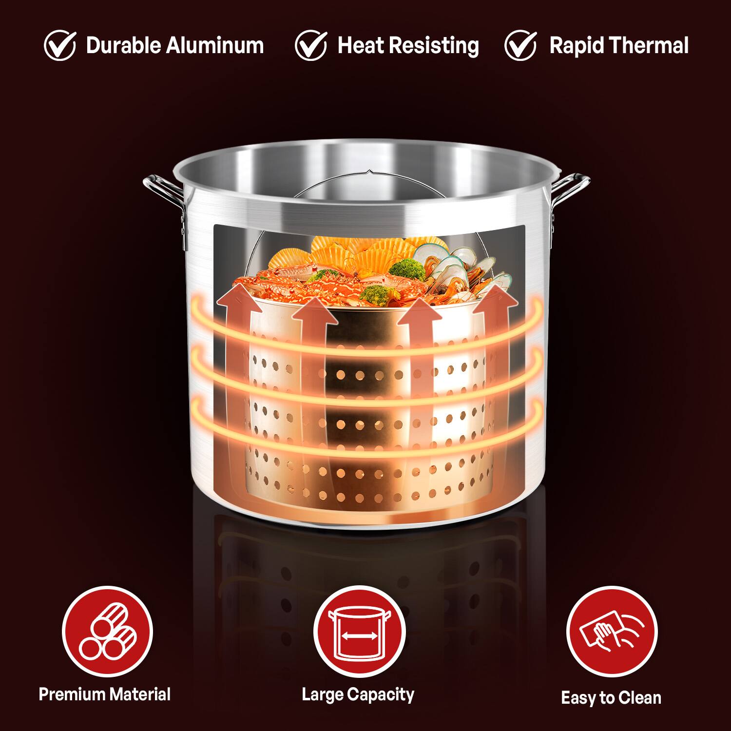 - Durable Aluminum
- Heat Resisting
- Rapid Thermal
- Premium Material
- Large Capacity
- Easy to Clean