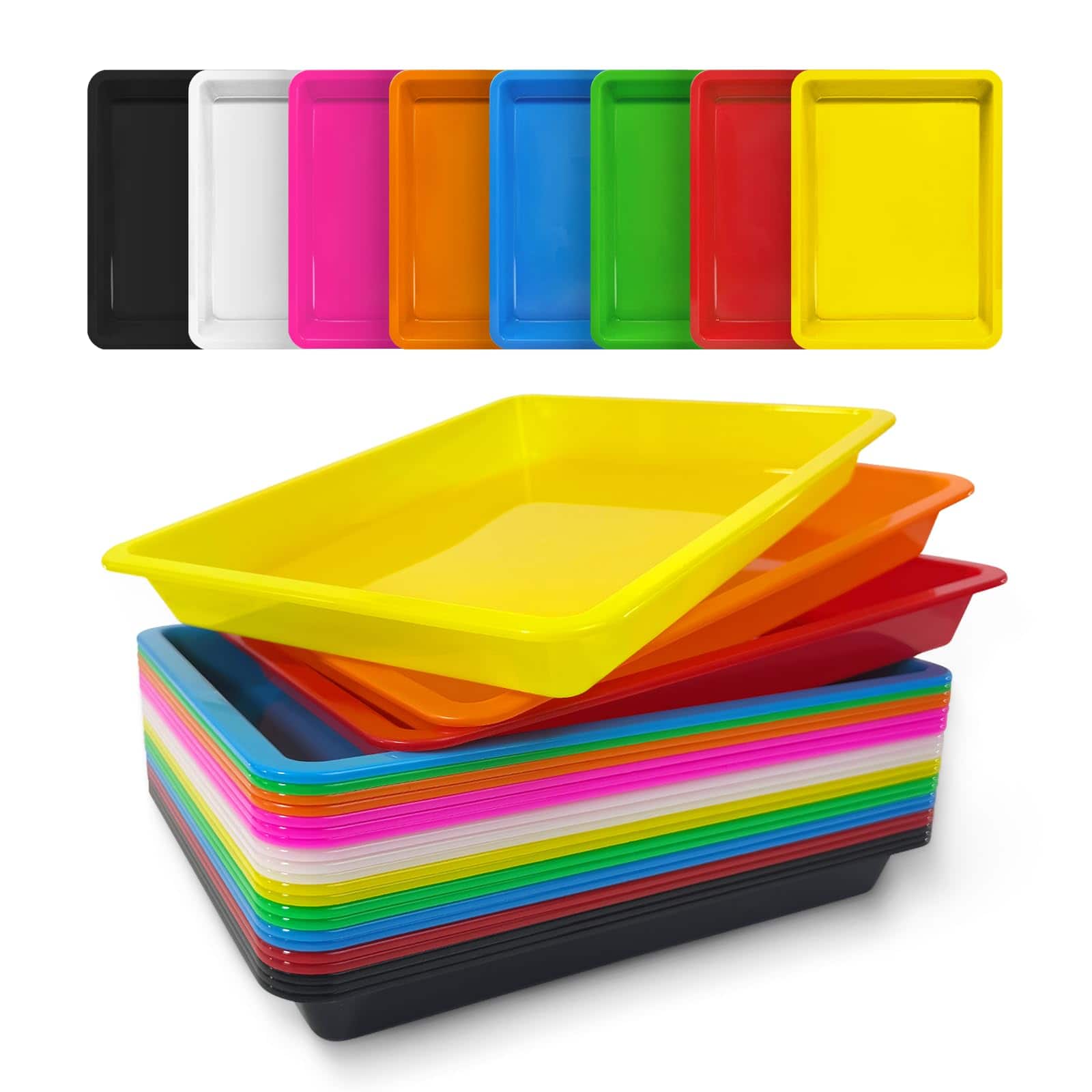 Paradigms Interiors - 24 Plastic Art Trays 11 X 8 In Multicolor Activity Craft Organizer Serving Tray For Diy Projects Painting B - 24pcs