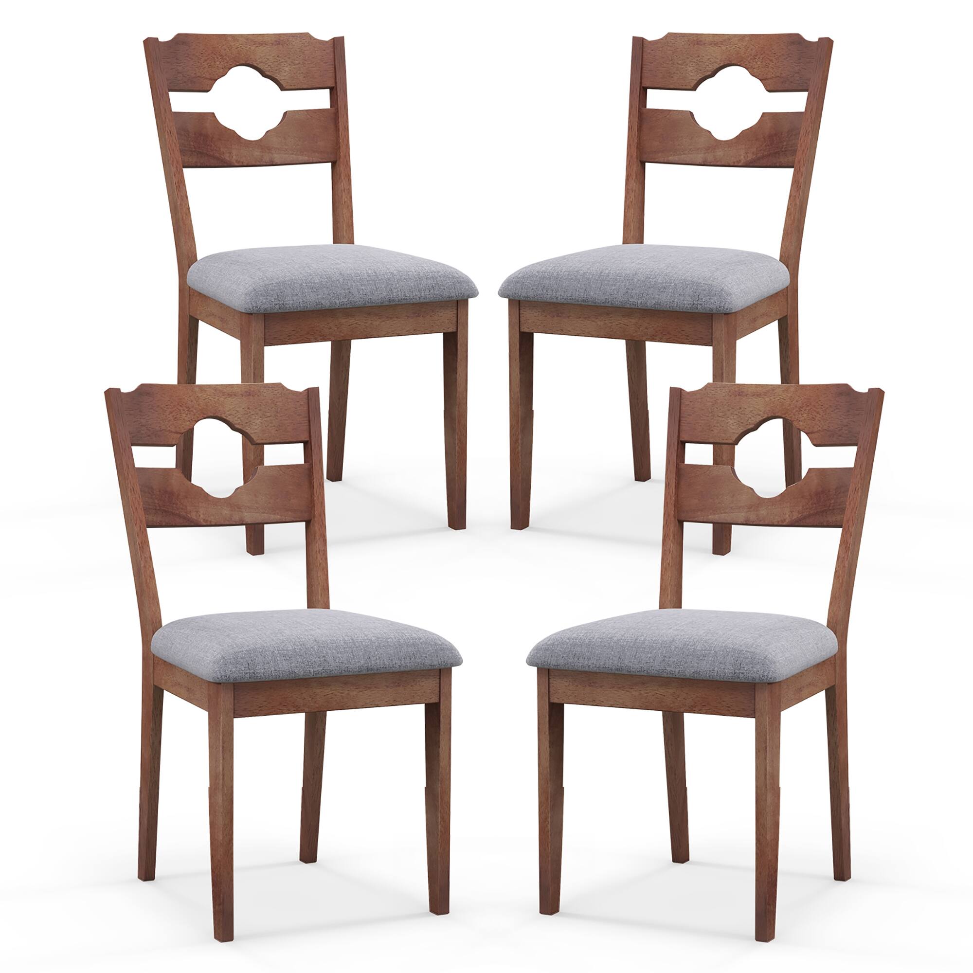 Front. Gymax - Gymax Set of 4 Dining Chair w/ Padded Seat High Back Rubber Wood Frame Kitchen Chairs - Brown, Grey.