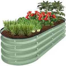 Front. Best Choice Products - Best Choice Products 4x2x1ft Outdoor Raised Metal Oval Garden Bed, Planter Box for Vegetables, Flowers - Sage Green - Sage Green.