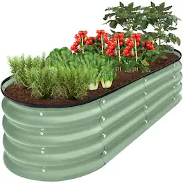 Best Choice Products - 4x2x1ft Outdoor Raised Metal Oval Garden Bed, Planter Box for Vegetables, Flowers - Sage Green
