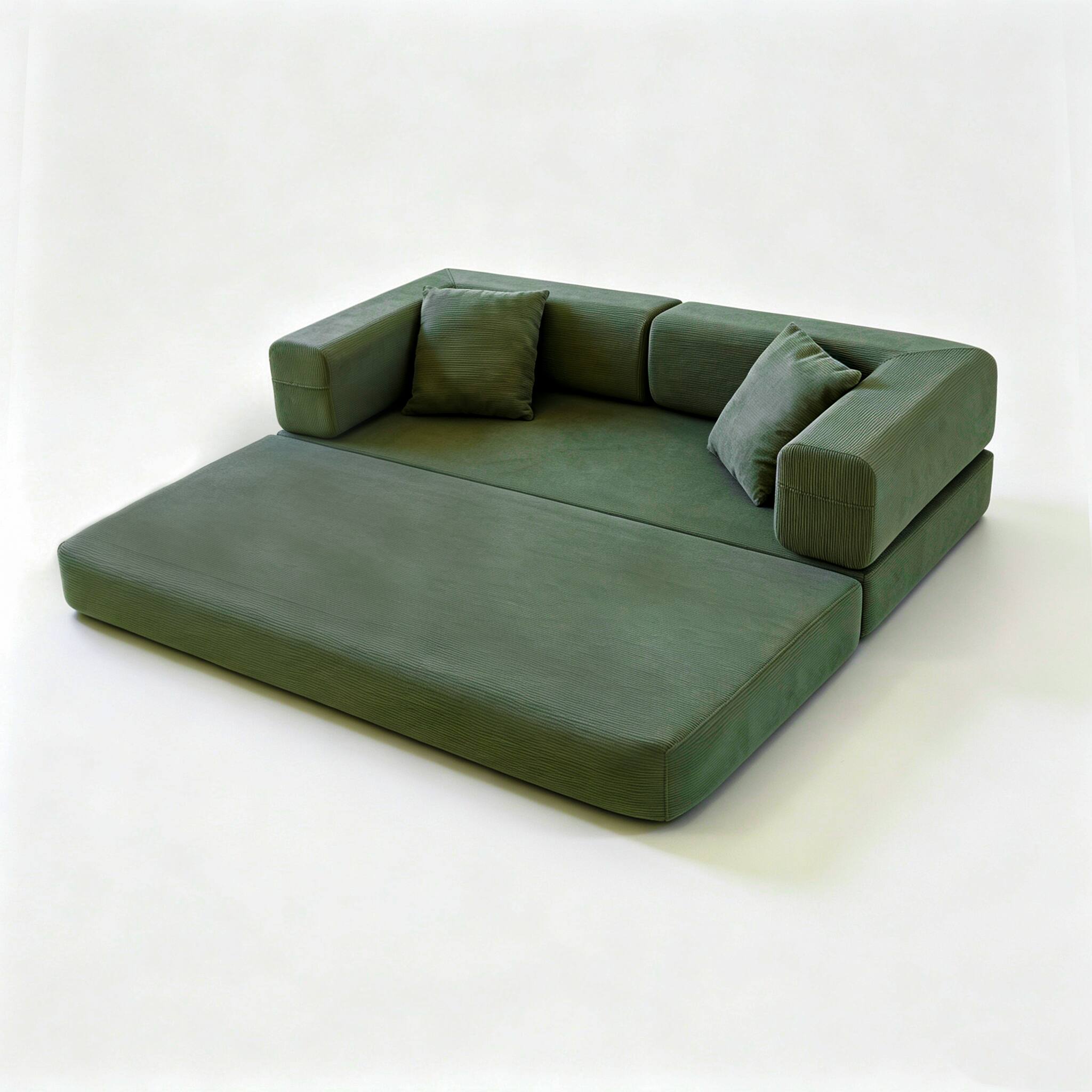 Alt View 5. Meqiodas - Convertible Sofa Bed, Folding Floor Couch with Square Armrest, Comfy Sleeper Mattress for Living Room - Green.