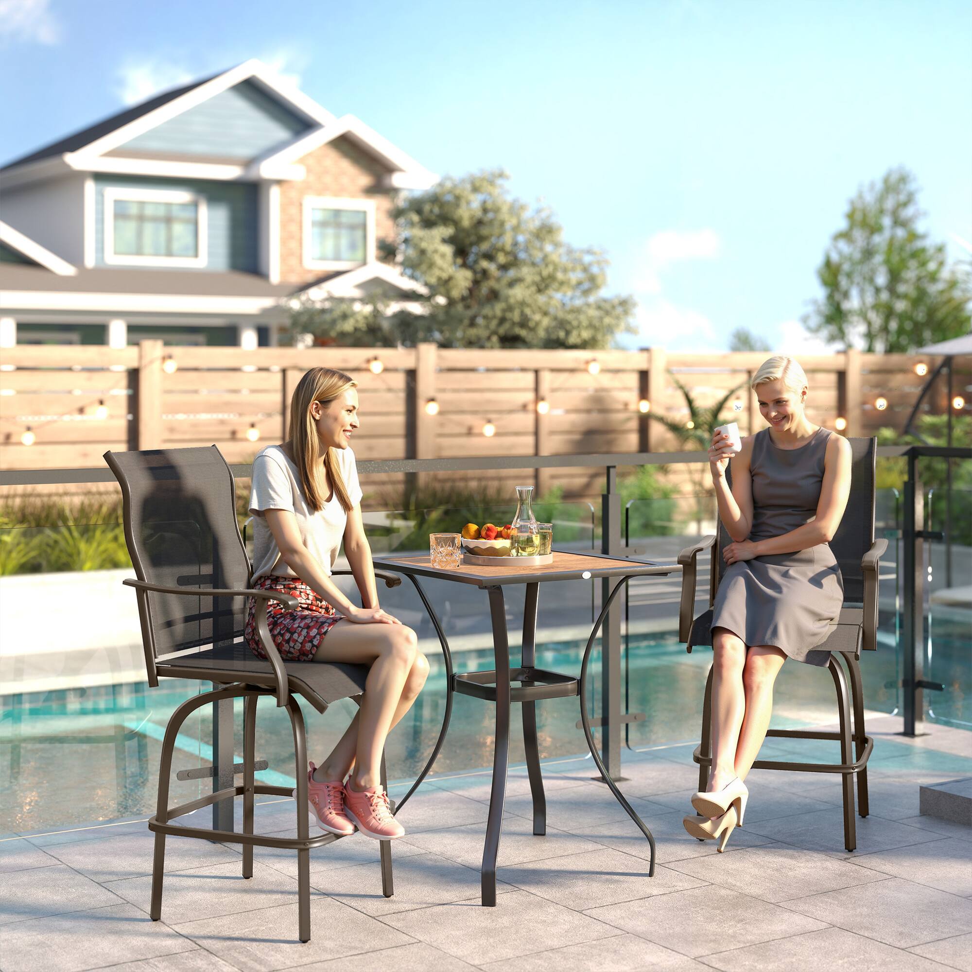 Alt View 1. Outsunny - Set of 2 Outdoor Swivel Bar Stools with Armrests, Bar Height Patio Chairs with Steel Frame for Balcony, Poolside - Black.