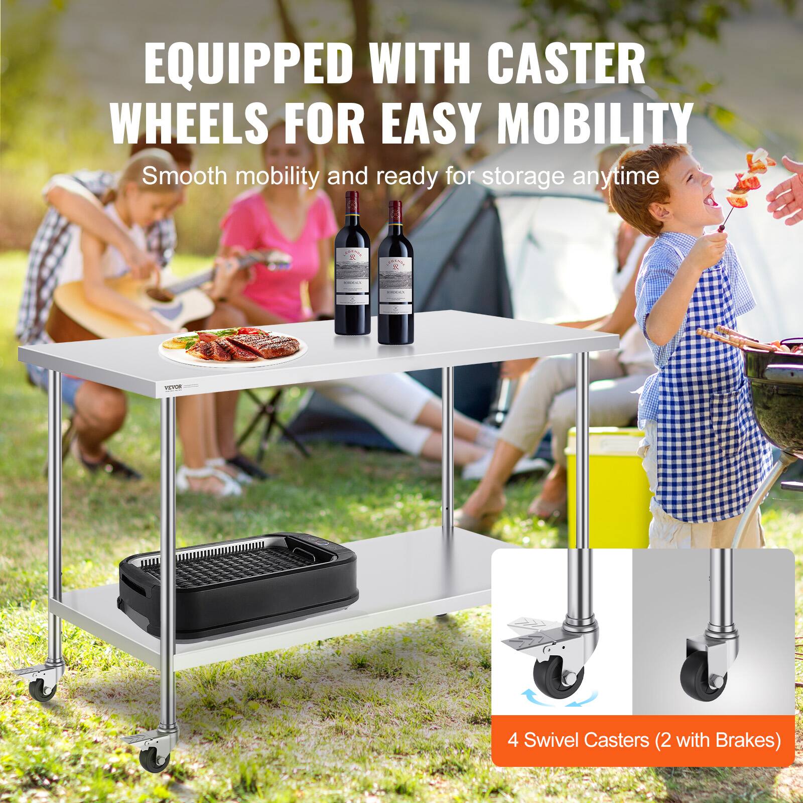 EQUIPPED WITH CASTER WHEELS FOR EASY MOBILITY  
Smooth mobility and ready for storage anytime  

4 Swivel Casters (2 with Brakes)