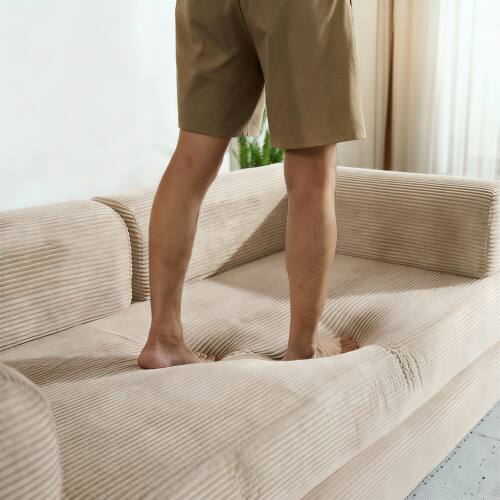 Alt View 2. Anysun - Corduroy Convertible Floor Sofa Bed with Pillow Support & Armrest - Boneless Modular Sleeper for Living Room & Bedroom - Beige.