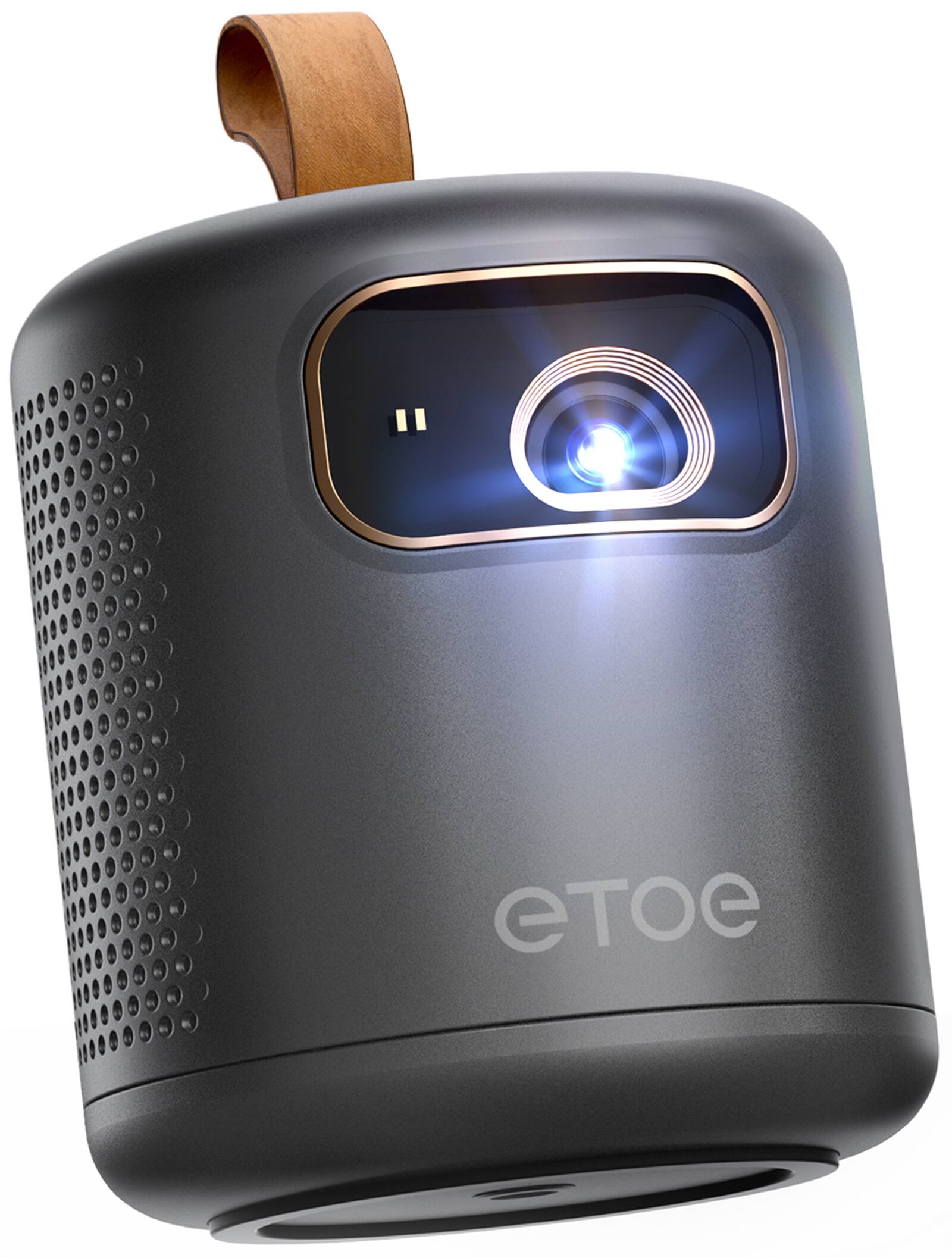 Left. ETOE - Dolphin Portable DLP Projector with Google TV, 1080P FHD, Rechargeable Battery, 500 ANSI, Bluetooth & WiFi, 4K Decoding - Black.