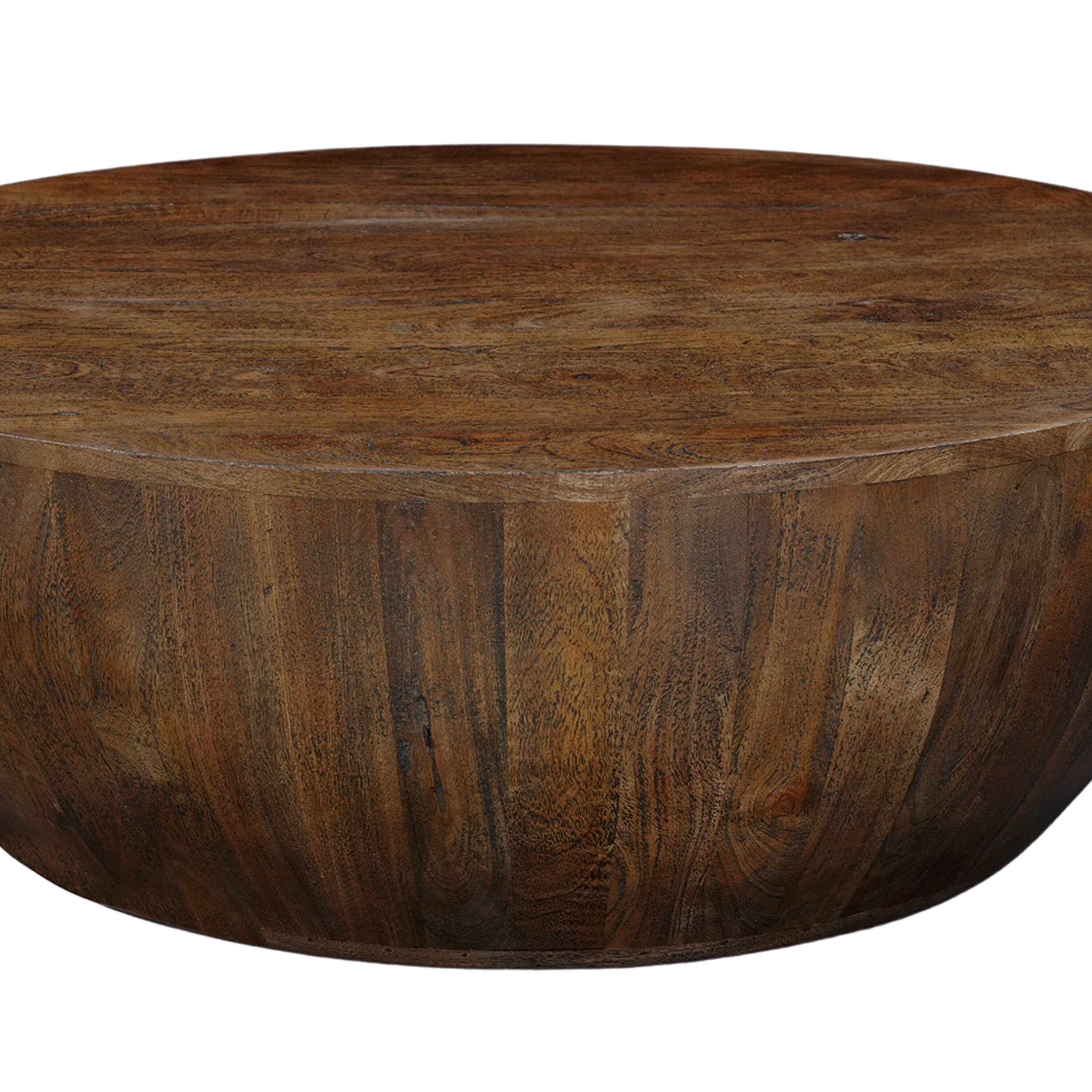 Alt View 5. Manhattan Lane - Arthur Coffee Table | 35.5" Round Top | Drum Shaped - Brown.