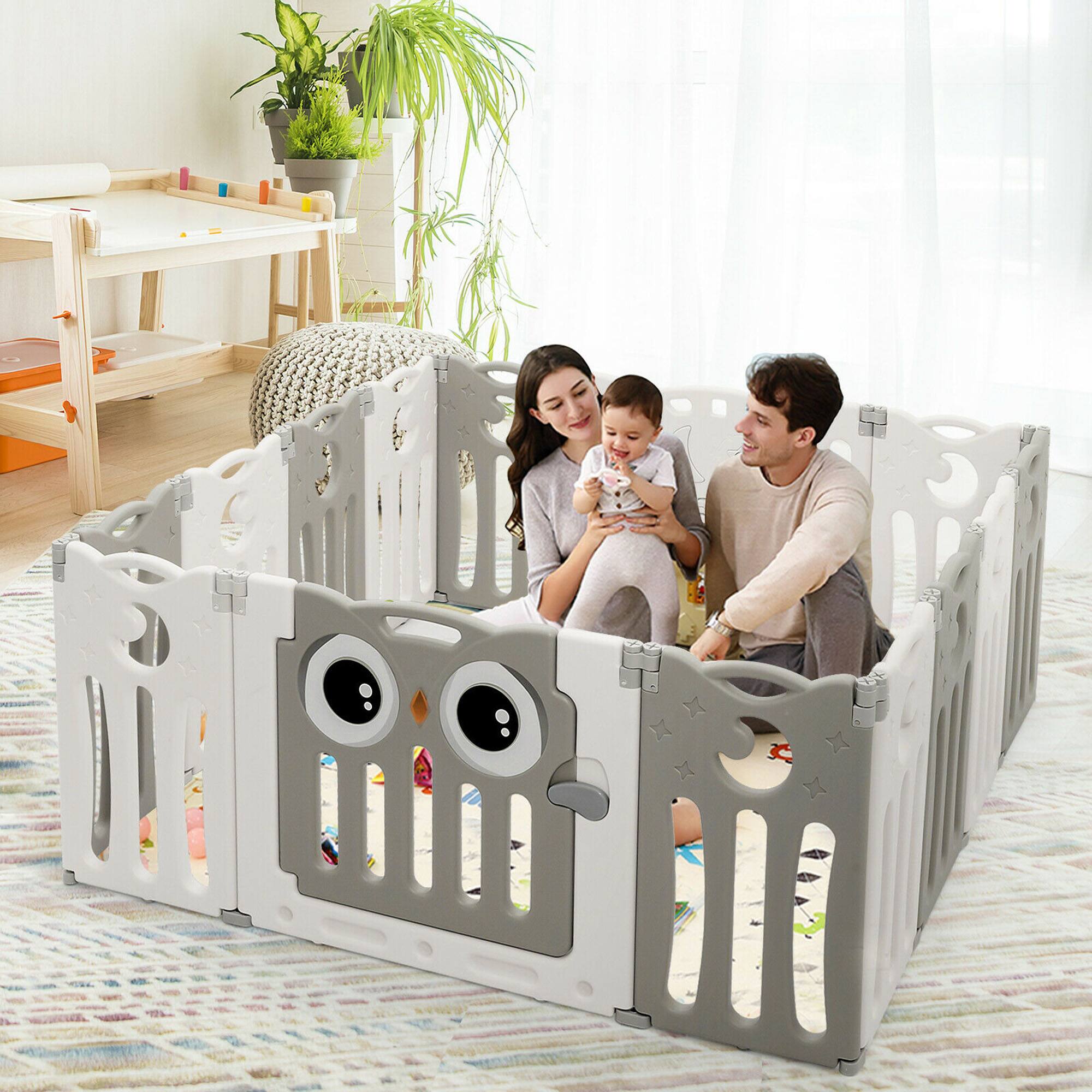Alt View 1. Gymax - Gymax 14-Panel Baby Playpen Kids Activity Center Foldable Play Yard w/ Lock Door Beige - Beige.