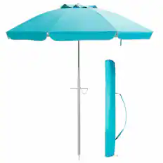 Front. Costway - Costway 6.5FT Patio Beach Umbrella Sun Shade Tilt W/Carry Bag - Blue.