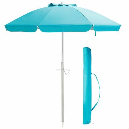 Front. Costway - Costway 6.5FT Patio Beach Umbrella Sun Shade Tilt W/Carry Bag - Blue.