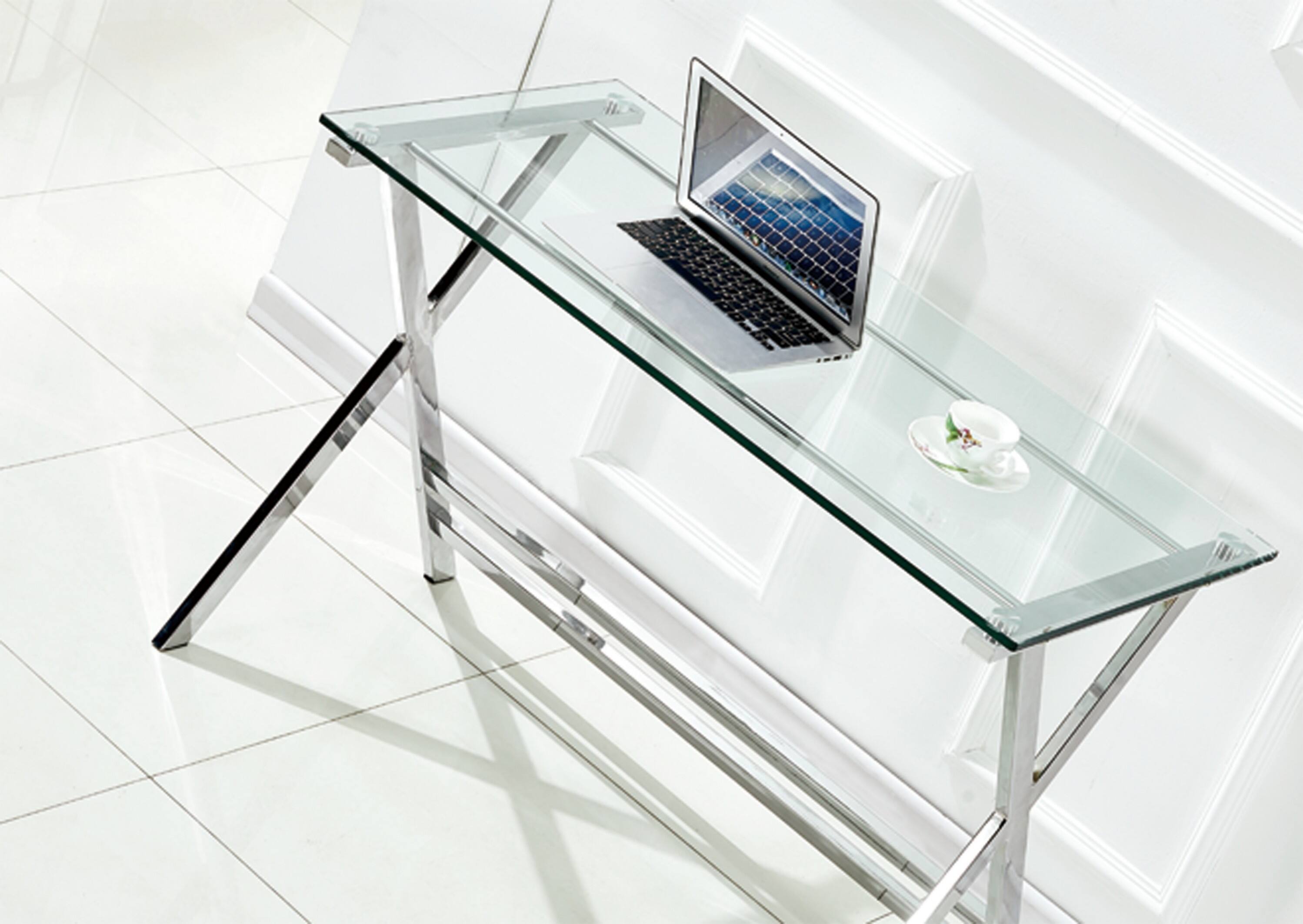 Alt View 1. Glintex - Glass Computer Desk, Transparent Tempered  Glass Laptop Table with Rounded Edges Desks, Sofa Table - Clear.