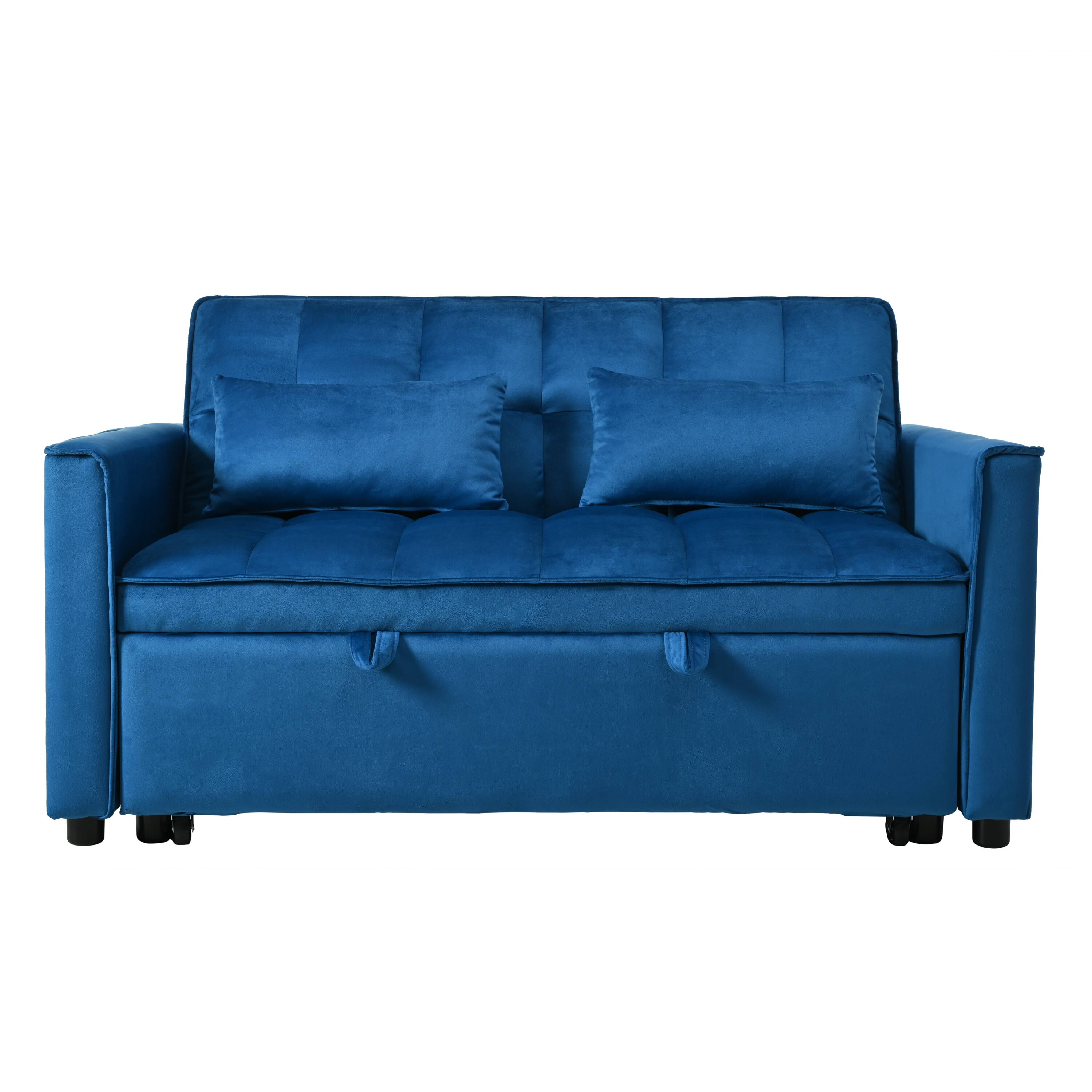 Alt View 1. APRILSOUL - Convertible Sofa Bed 3 in 1 Pull Out Reclining Backrest Pillows Full Sleeper Loveseat Living Room Home Office - Blue.