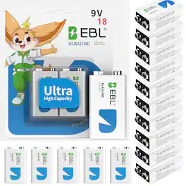 EBL - Ultra High Capacity Energy 9V Batteries Alkaline 9 Volt Battery.